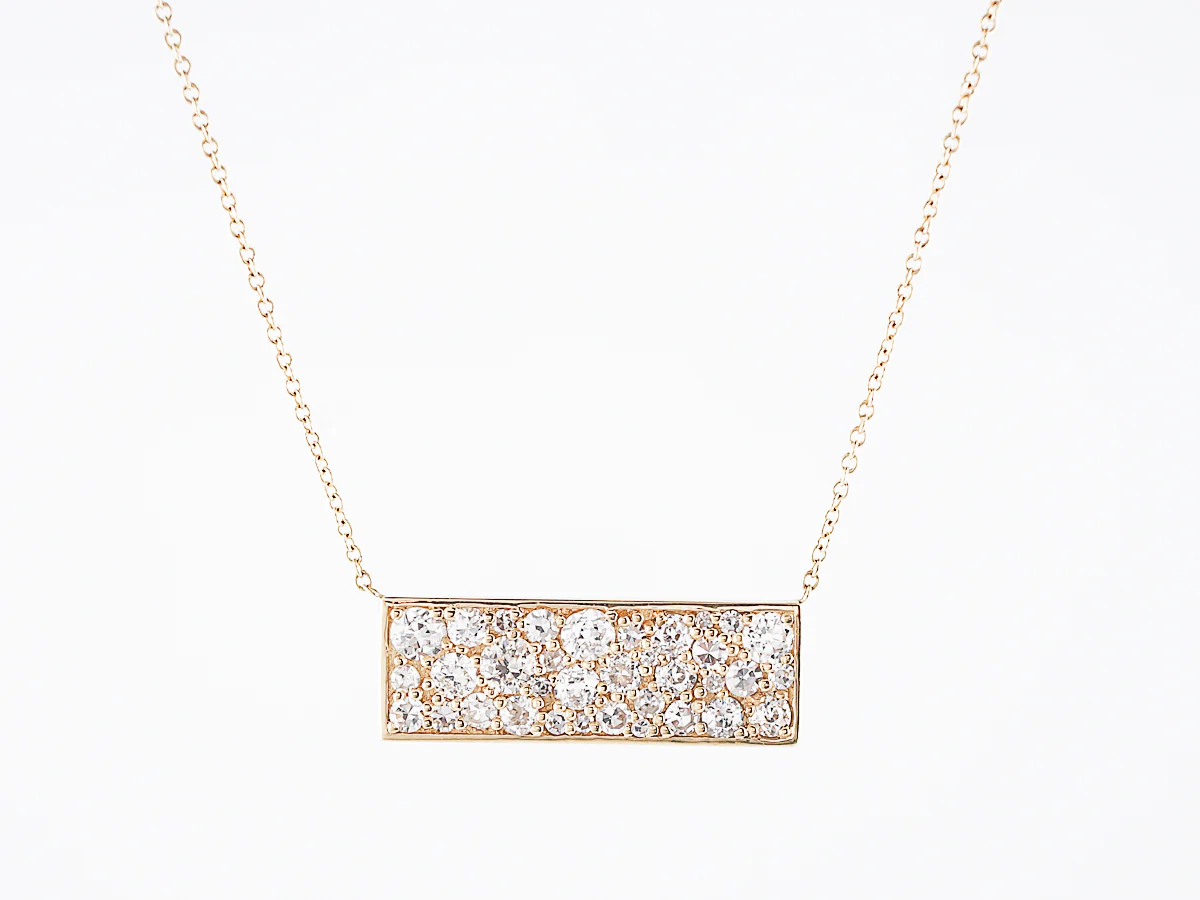 Bar Necklace Modern 1.46 Old European & Single Cut Diamonds in 18k Yellow Gold