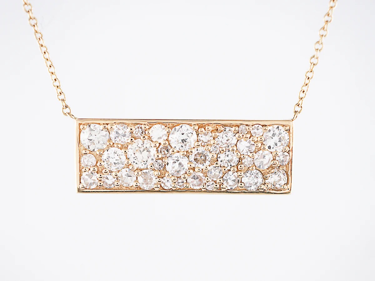 Bar Necklace Modern 1.46 Old European & Single Cut Diamonds in 18k Yellow Gold - Image 2