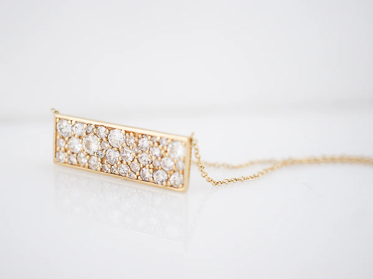 Bar Necklace Modern 1.46 Old European & Single Cut Diamonds in 18k Yellow Gold - Image 3