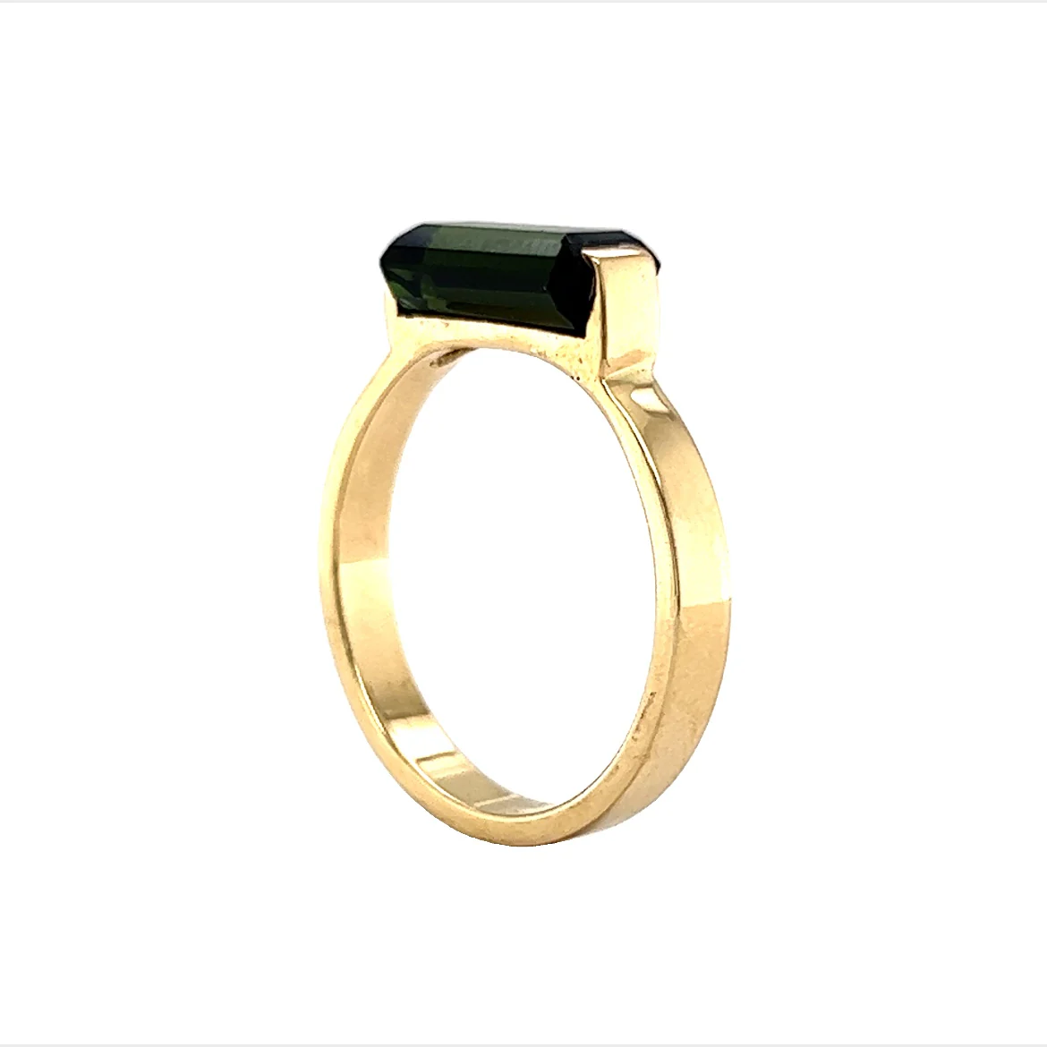 Bar Set Green Tourmaline Cocktail Ring in 14k Yellow Gold - Image 5