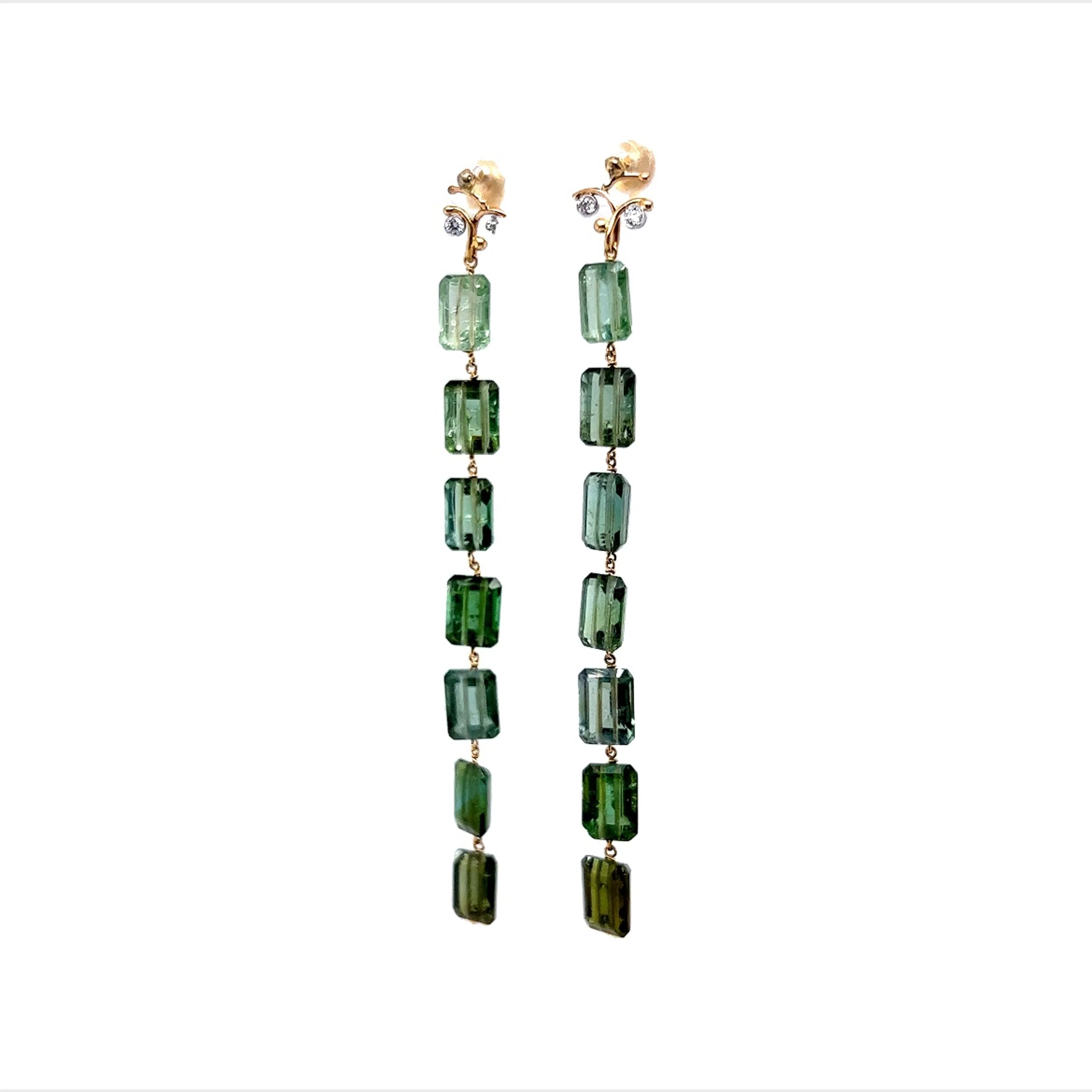 Beaded Green Tourmaline Drop Earrings in 18k Yellow Gold - Image 2