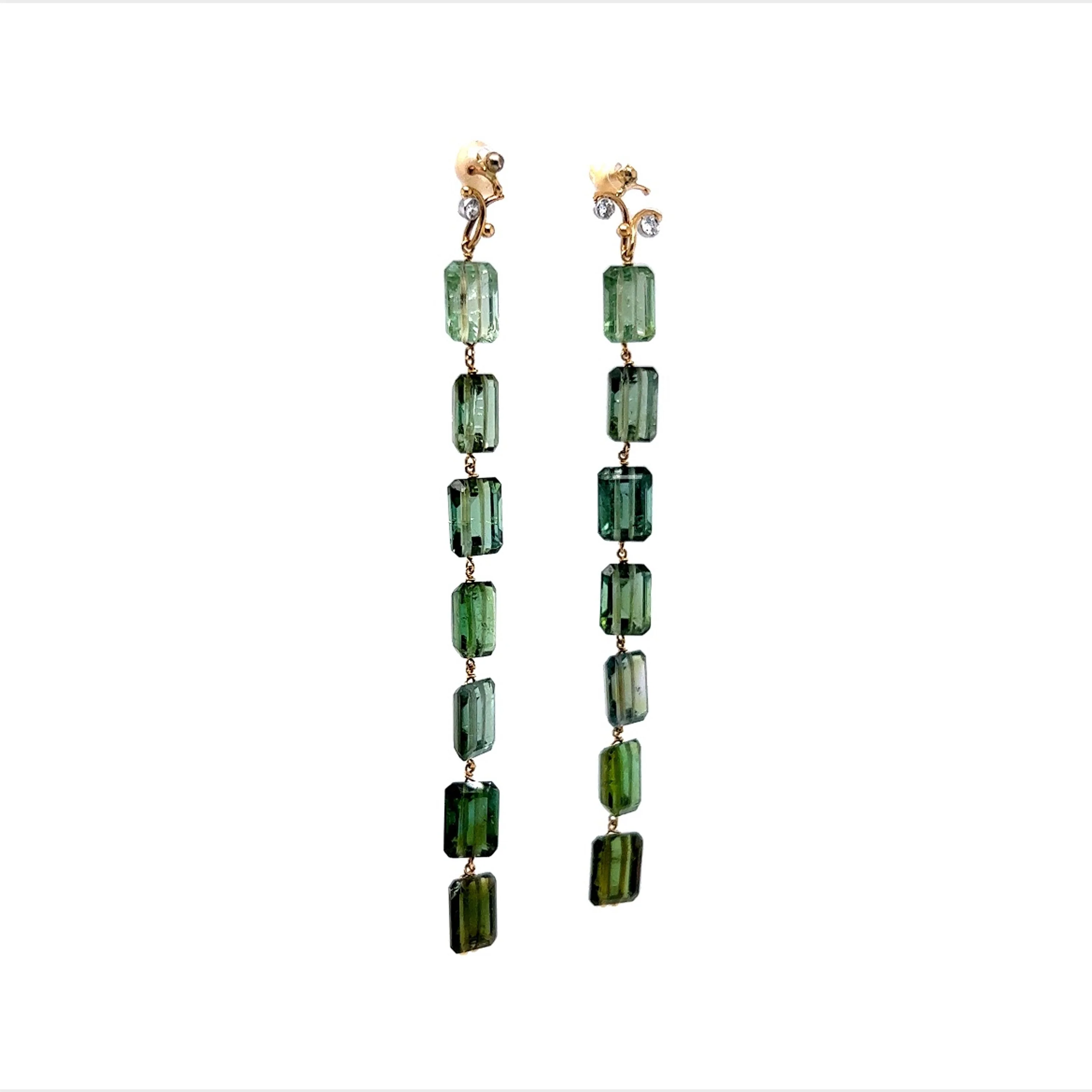 Beaded Green Tourmaline Drop Earrings in 18k Yellow Gold - Image 3