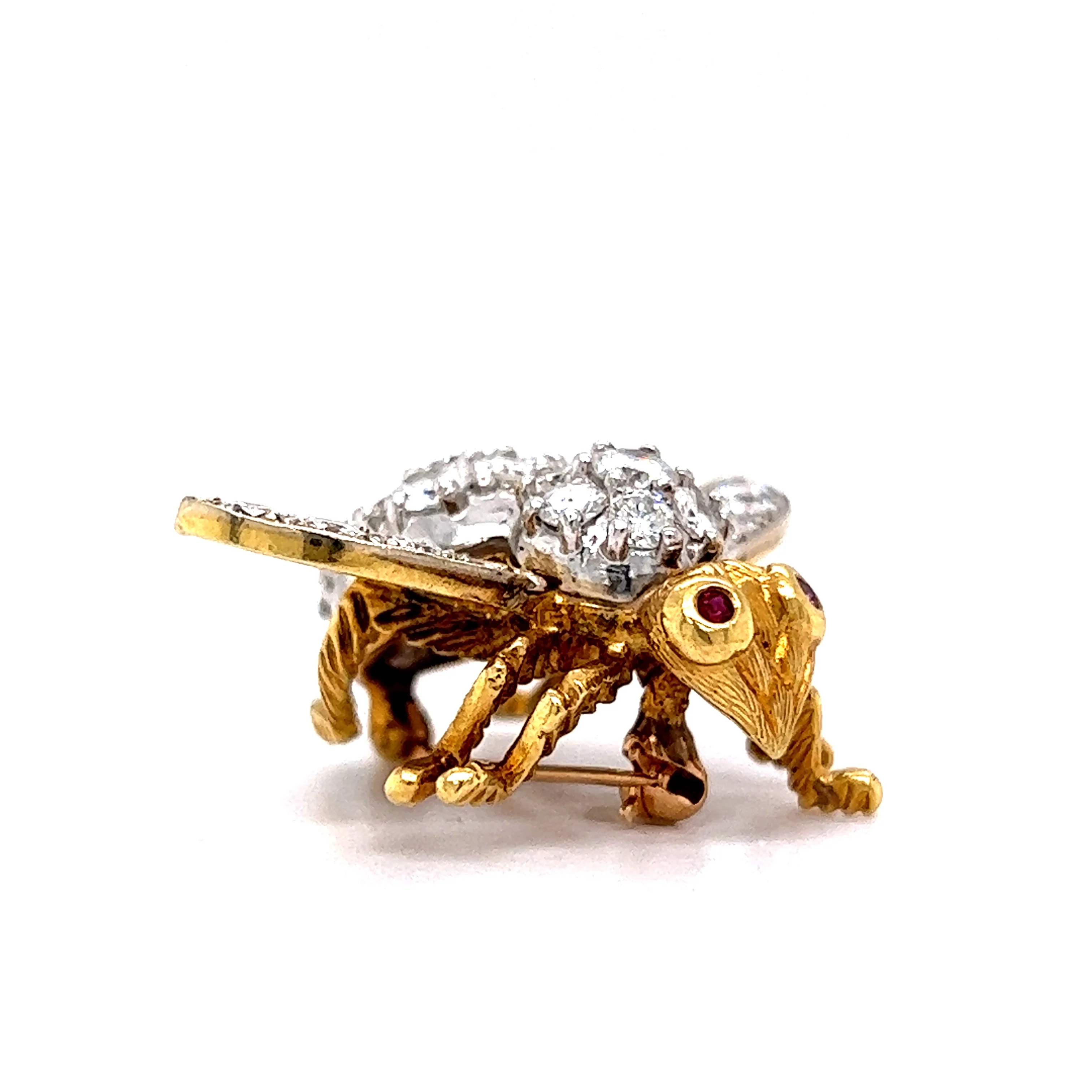 Bee Pin Modern 2.85 Round Brilliant Cut Diamonds in 18k Yellow Gold - Image 3