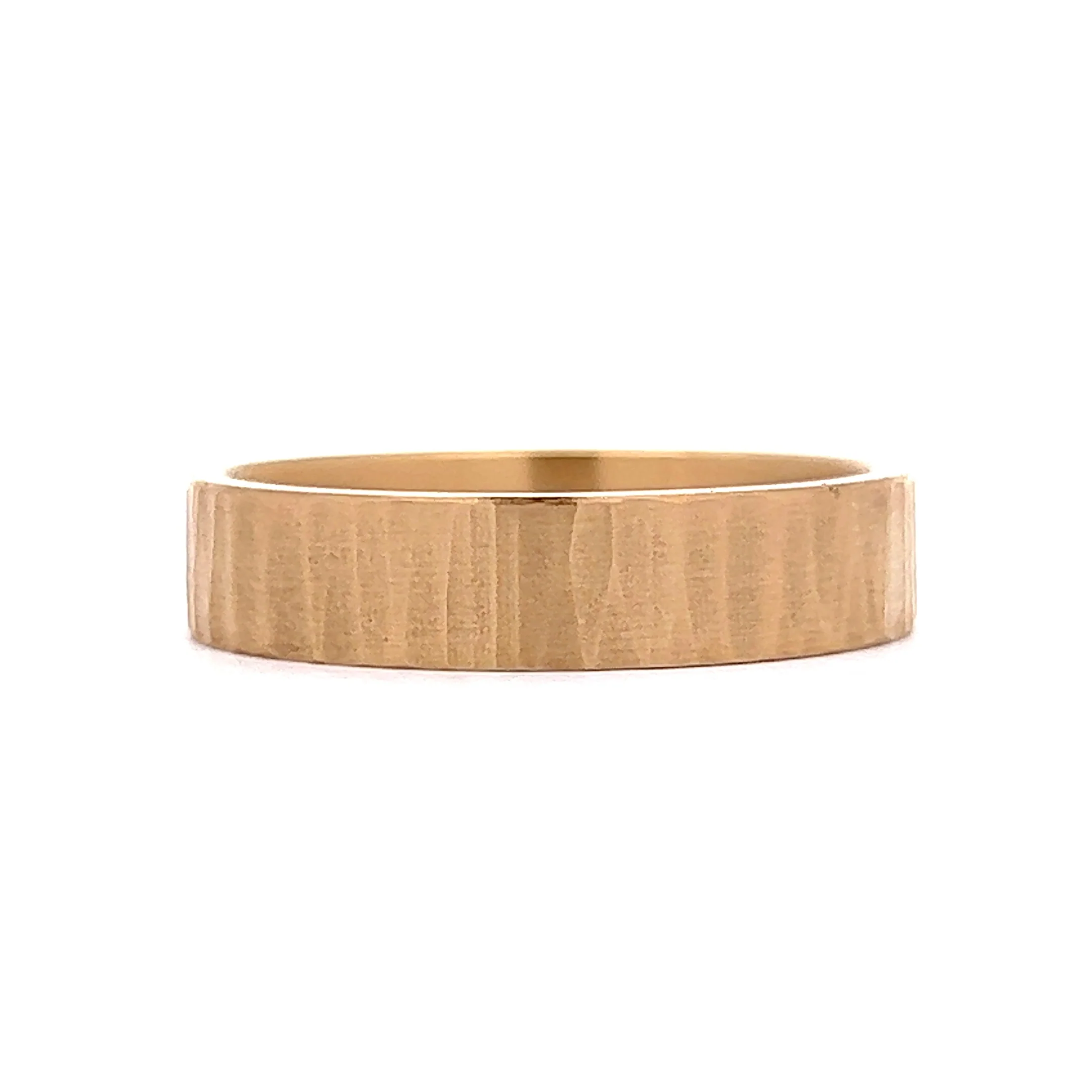 Benchmark Men's Flat Edge Hammer Finish Wedding Band in 14k Yellow Gold - Image 2