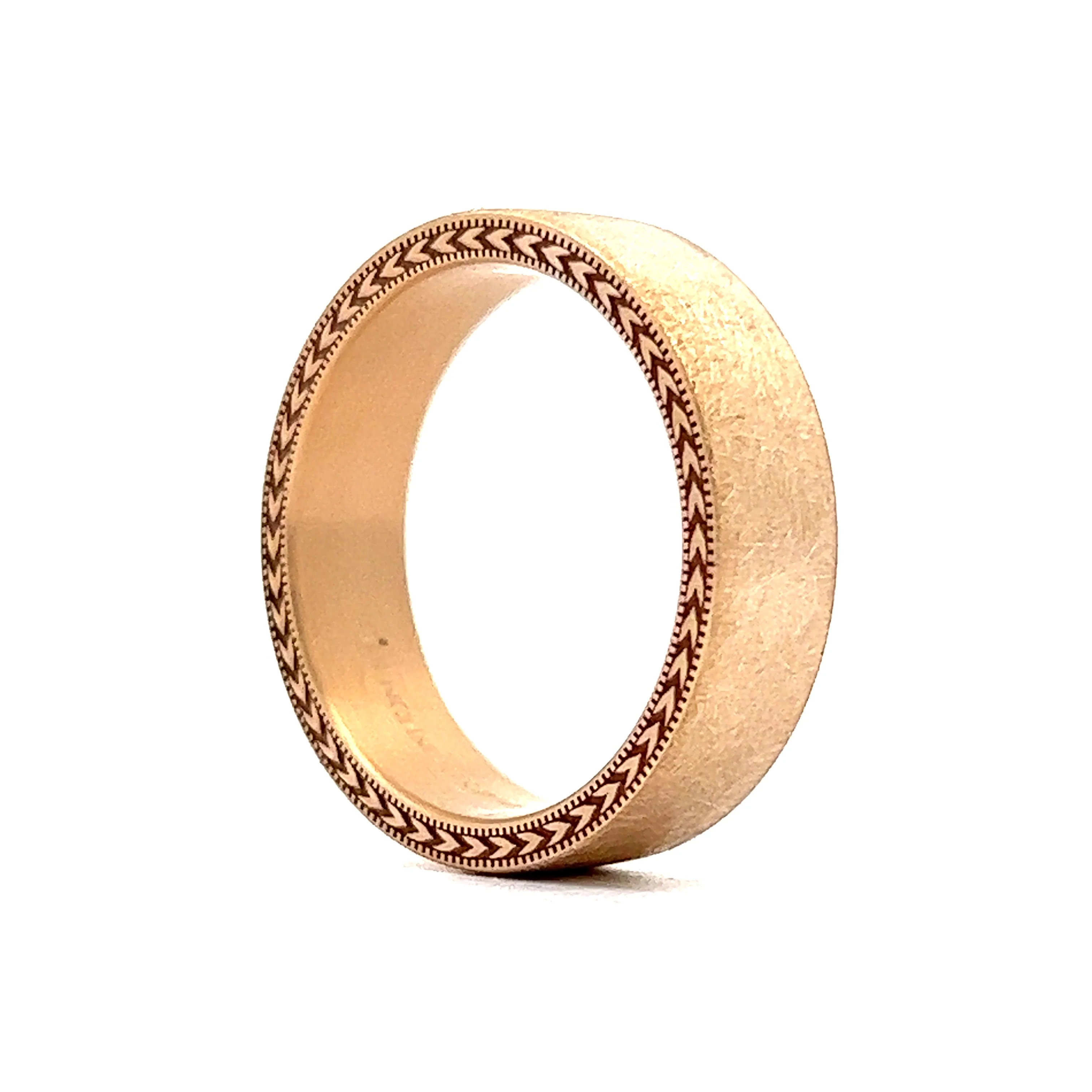 Benchmark Men's Flat Edge Ice Finish Wedding Band in 14k Yellow Gold - Image 5