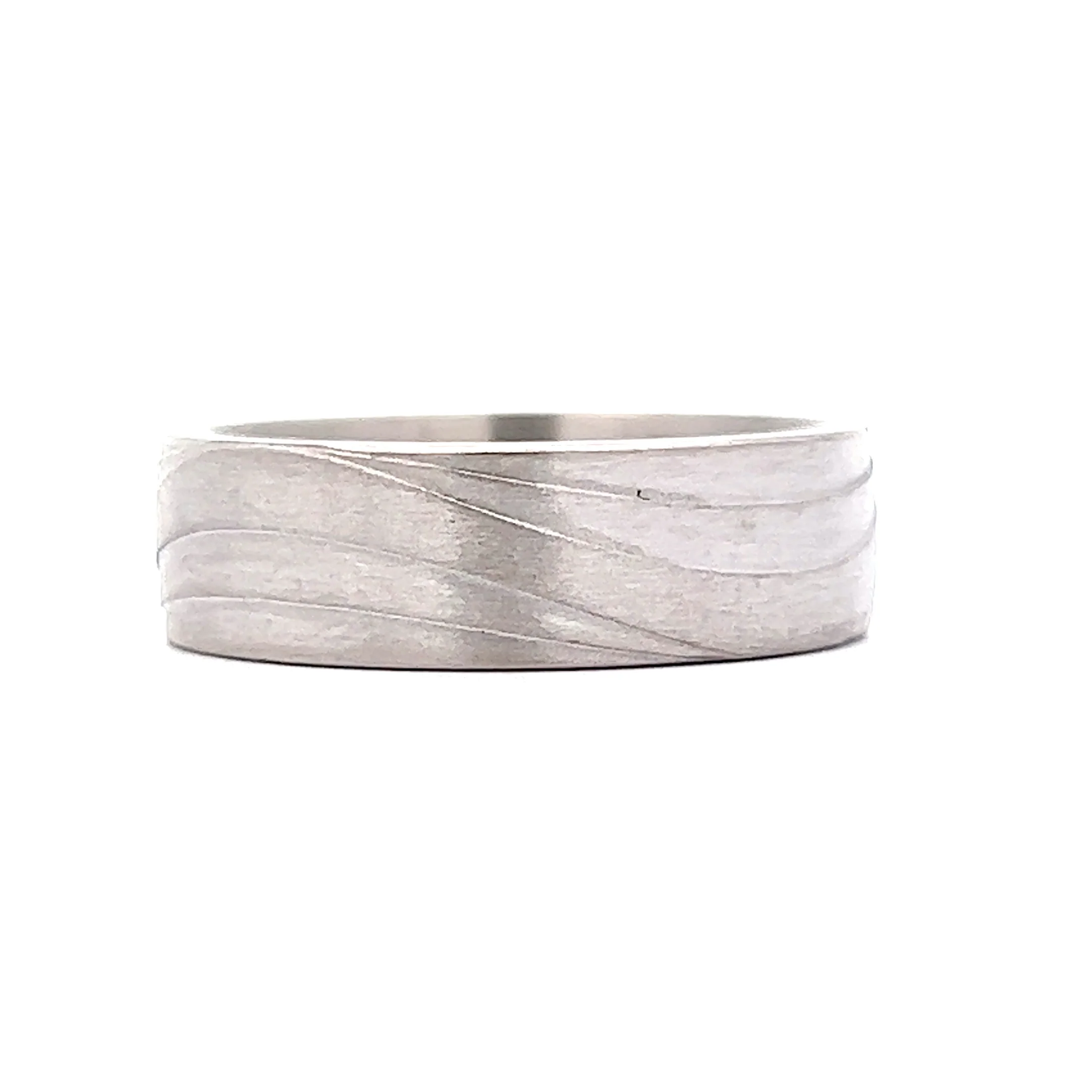Benchmark Men's Flat Edge Line Pattern Wedding Band in 14k White Gold - Image 3