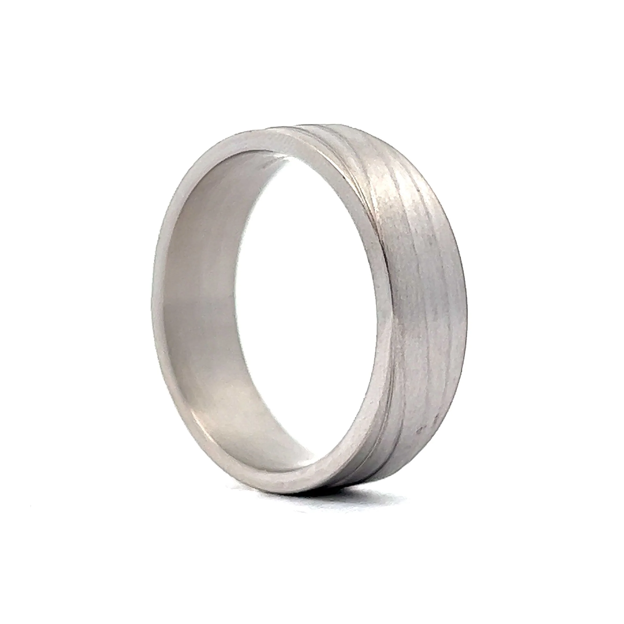 Benchmark Men's Flat Edge Line Pattern Wedding Band in 14k White Gold - Image 5