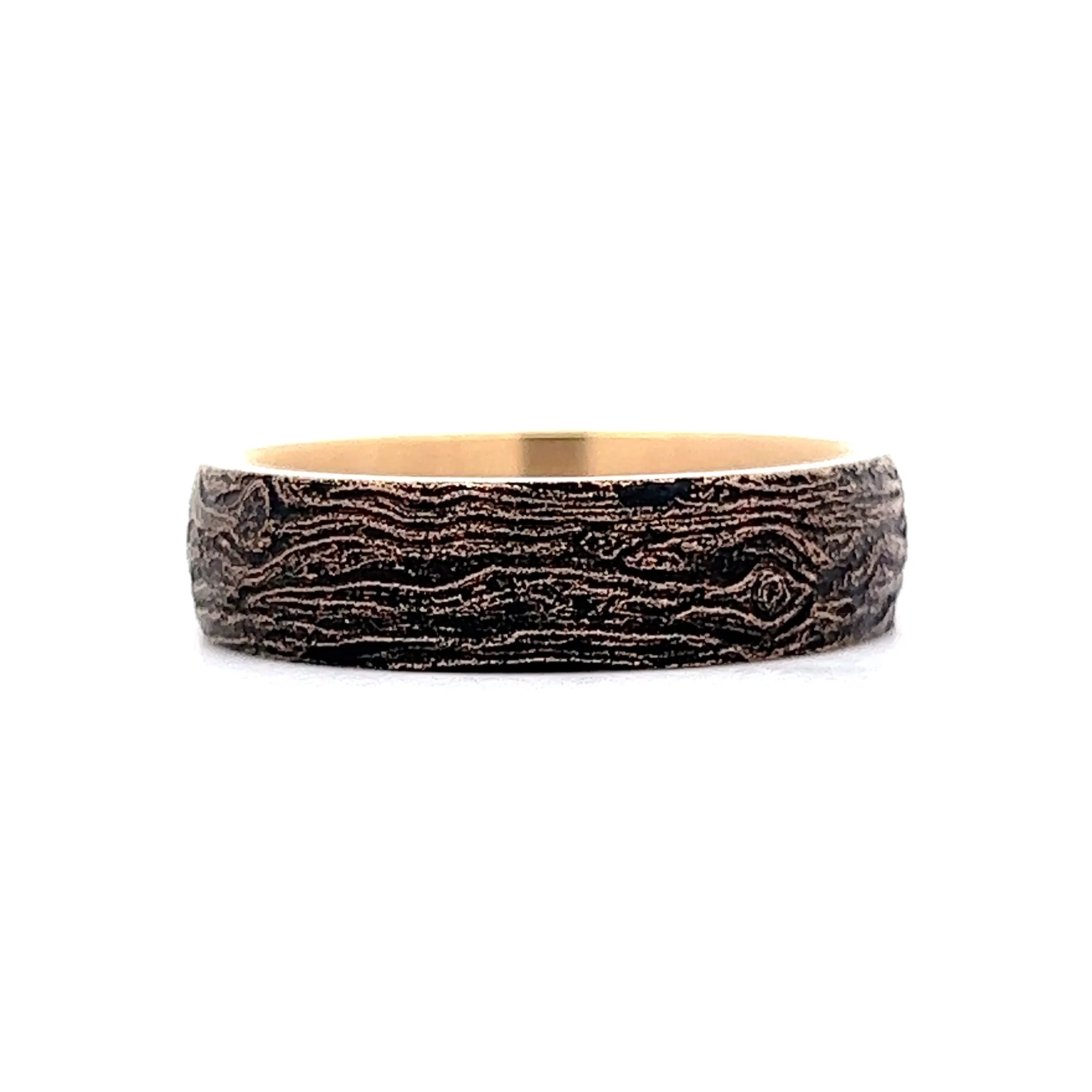Benchmark Men's Tantalum Tree Bark Textured Wedding Band in 14k Yellow Gold