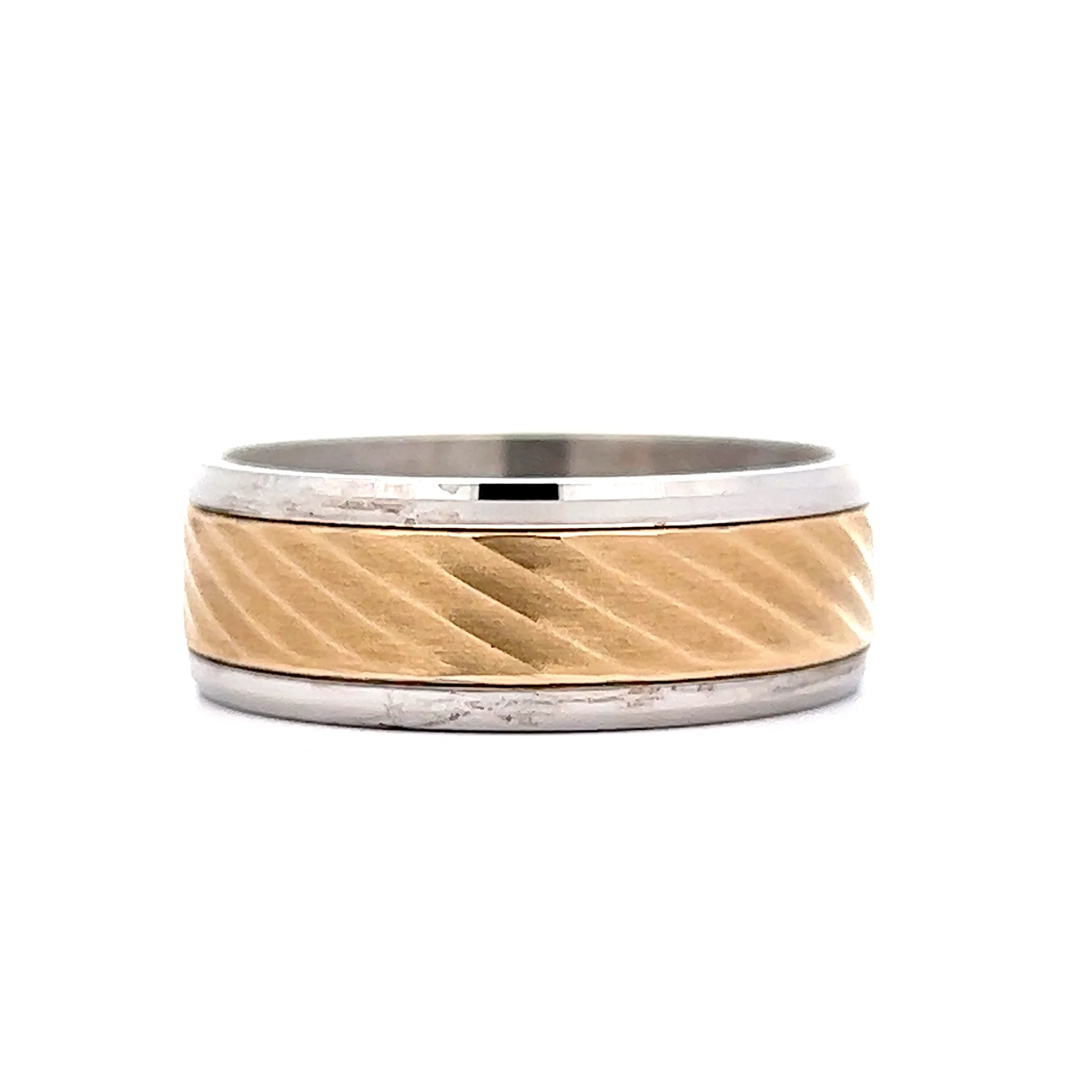 Benchmark Men's Two-Tone Half Round Wedding Band in 14k - Image 3