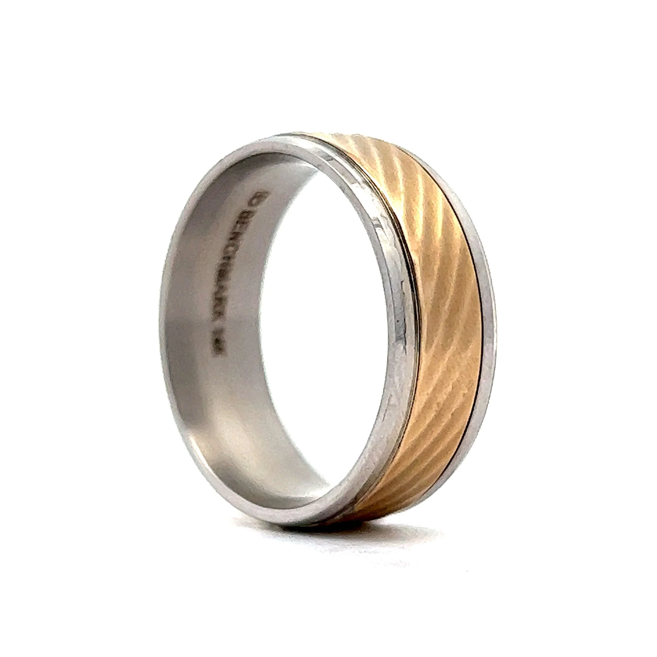 Benchmark Men's Two-Tone Half Round Wedding Band in 14k - Image 5