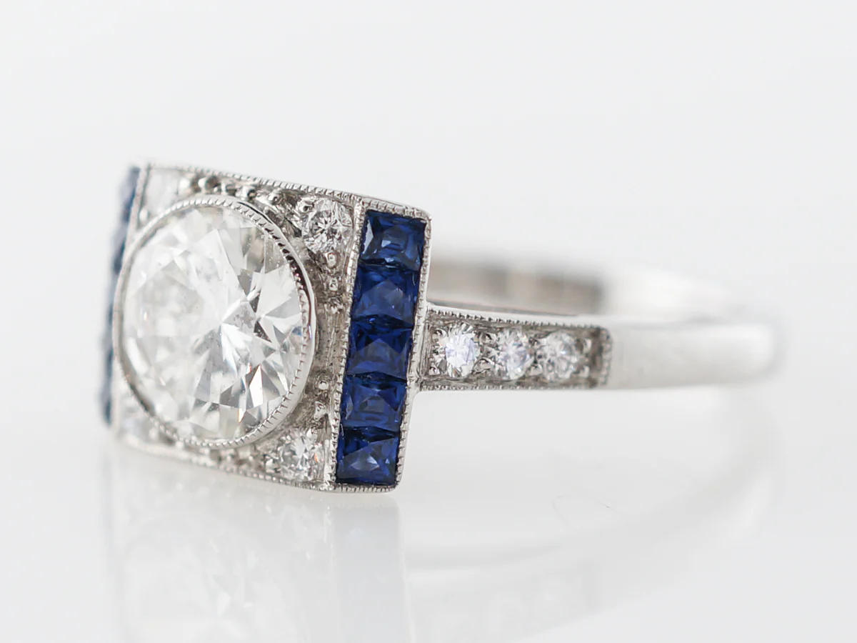 Bezel Diamond & Sapphire Engagement Ring in Platinum - Image 2