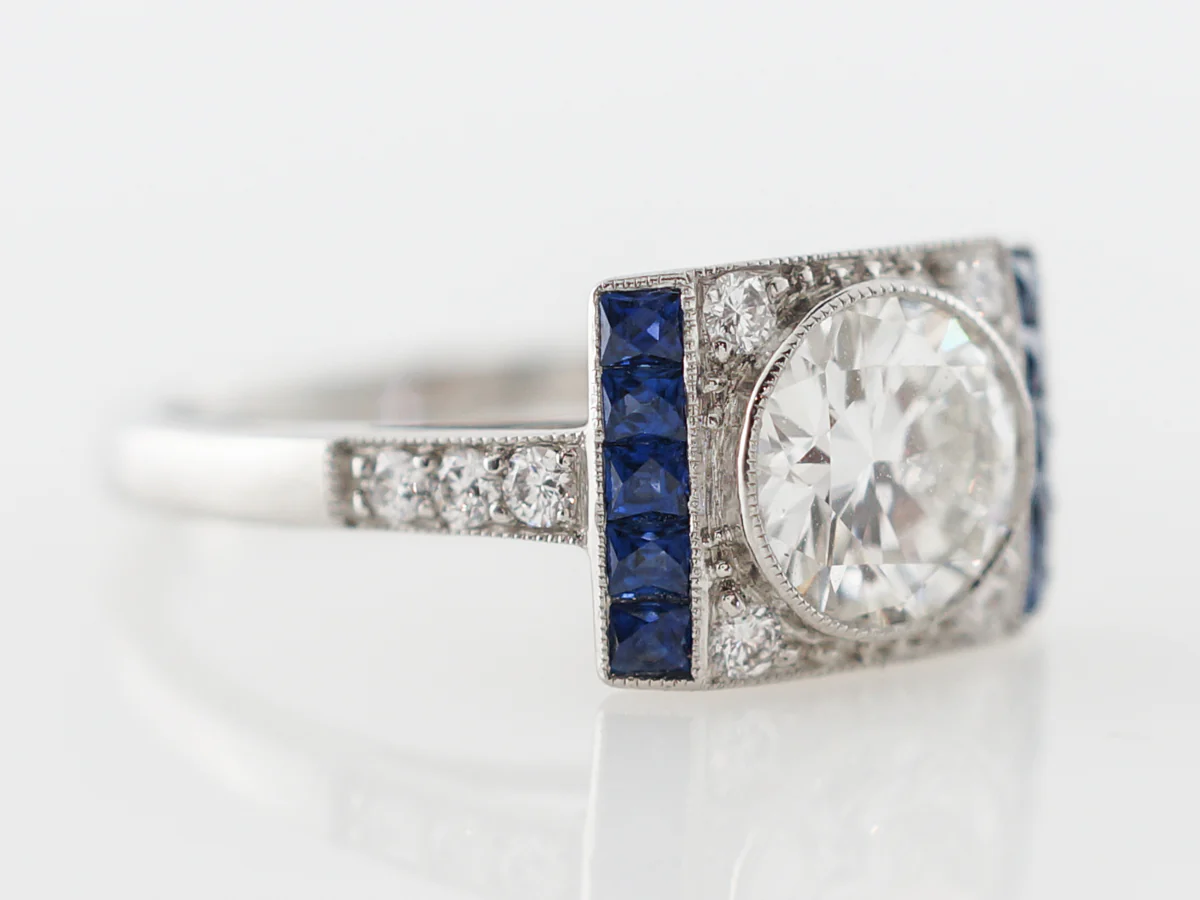 Bezel Diamond & Sapphire Engagement Ring in Platinum - Image 3