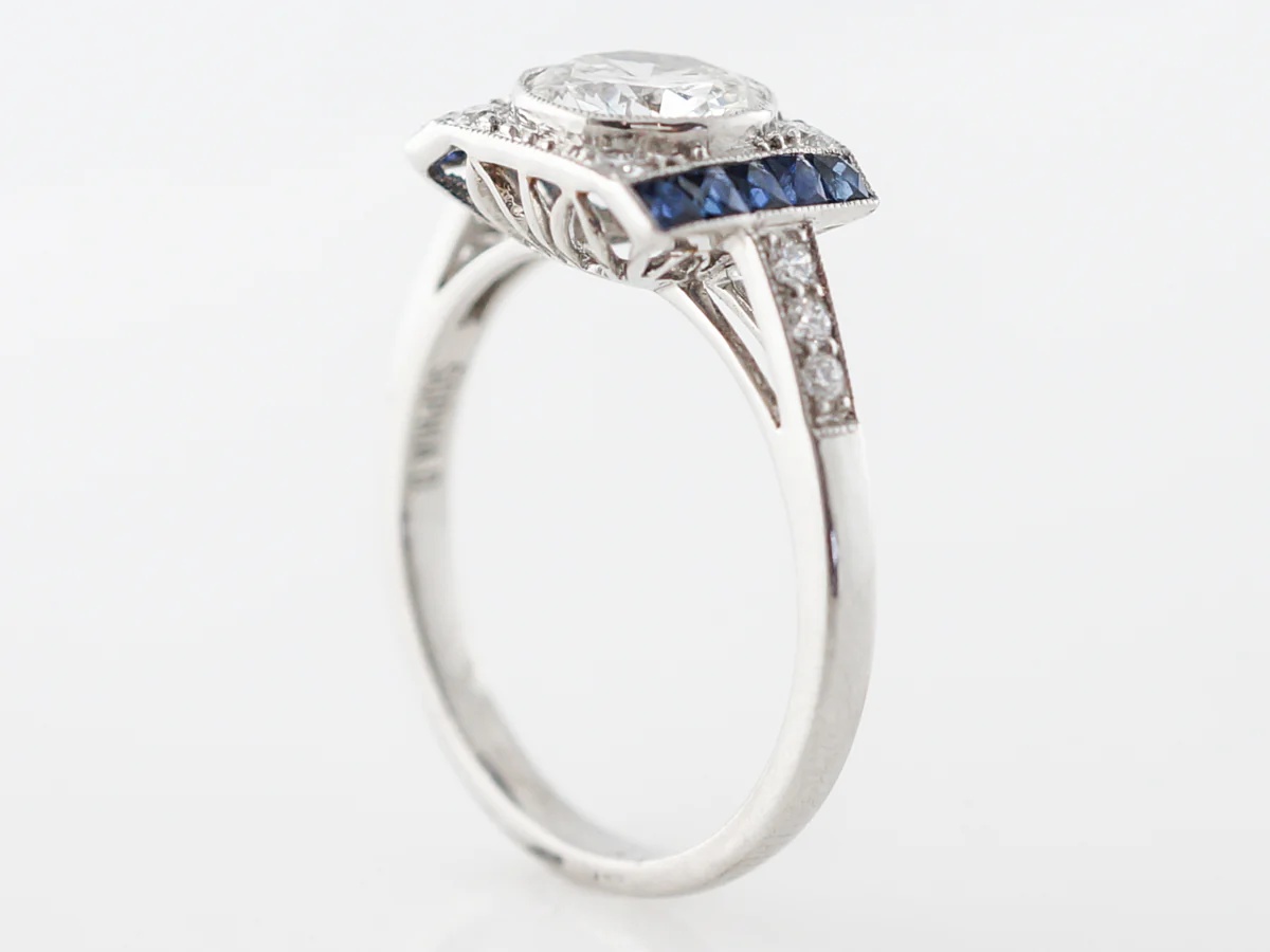 Bezel Diamond & Sapphire Engagement Ring in Platinum - Image 4