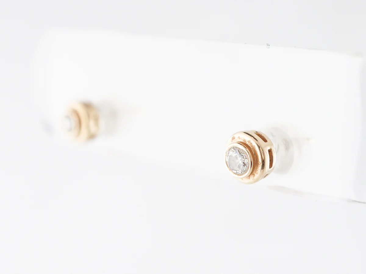 Bezel Diamond Stud Earrings in 14k Yellow Gold - Image 2