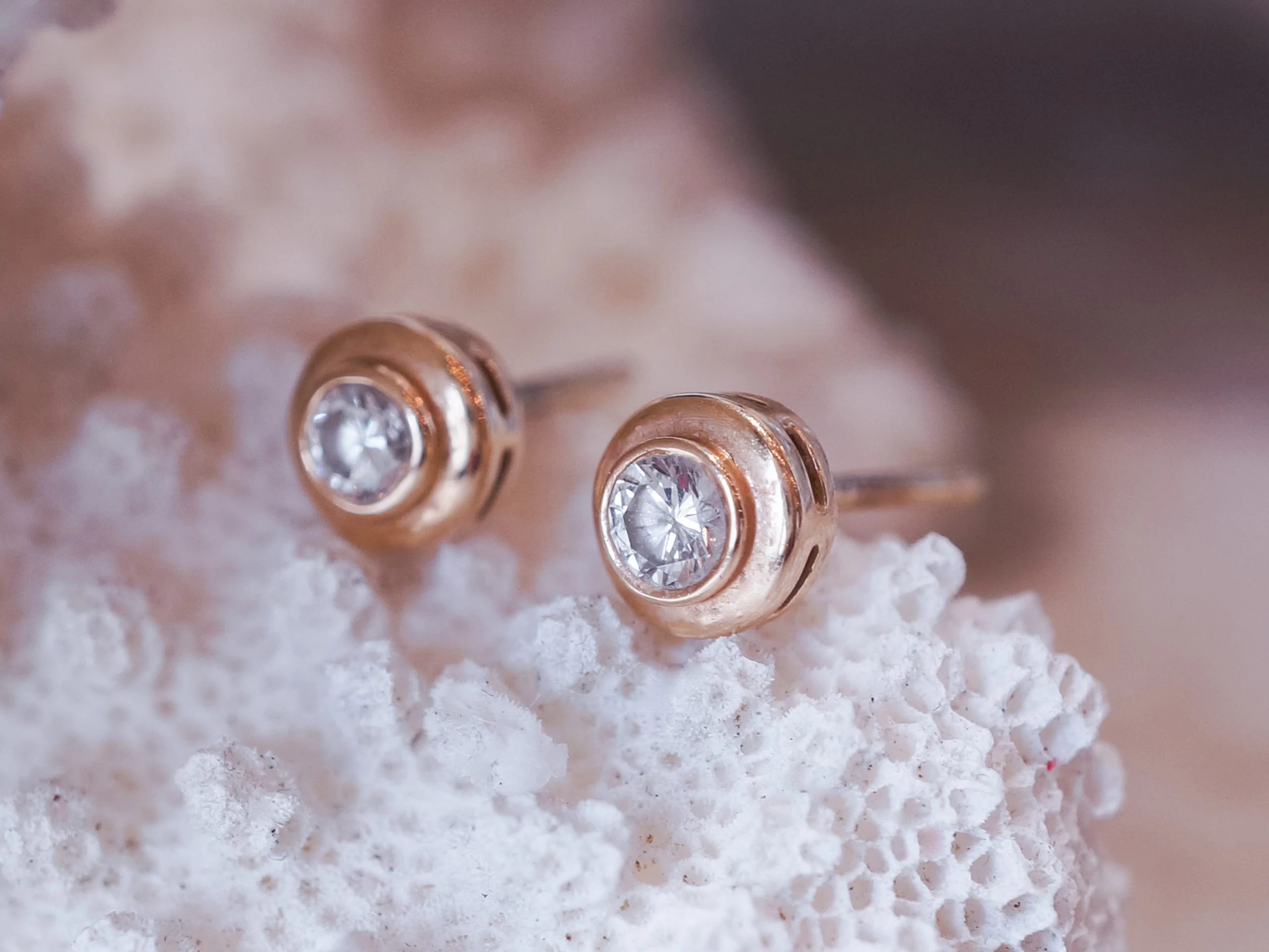 Bezel Diamond Stud Earrings in 14k Yellow Gold - Image 6