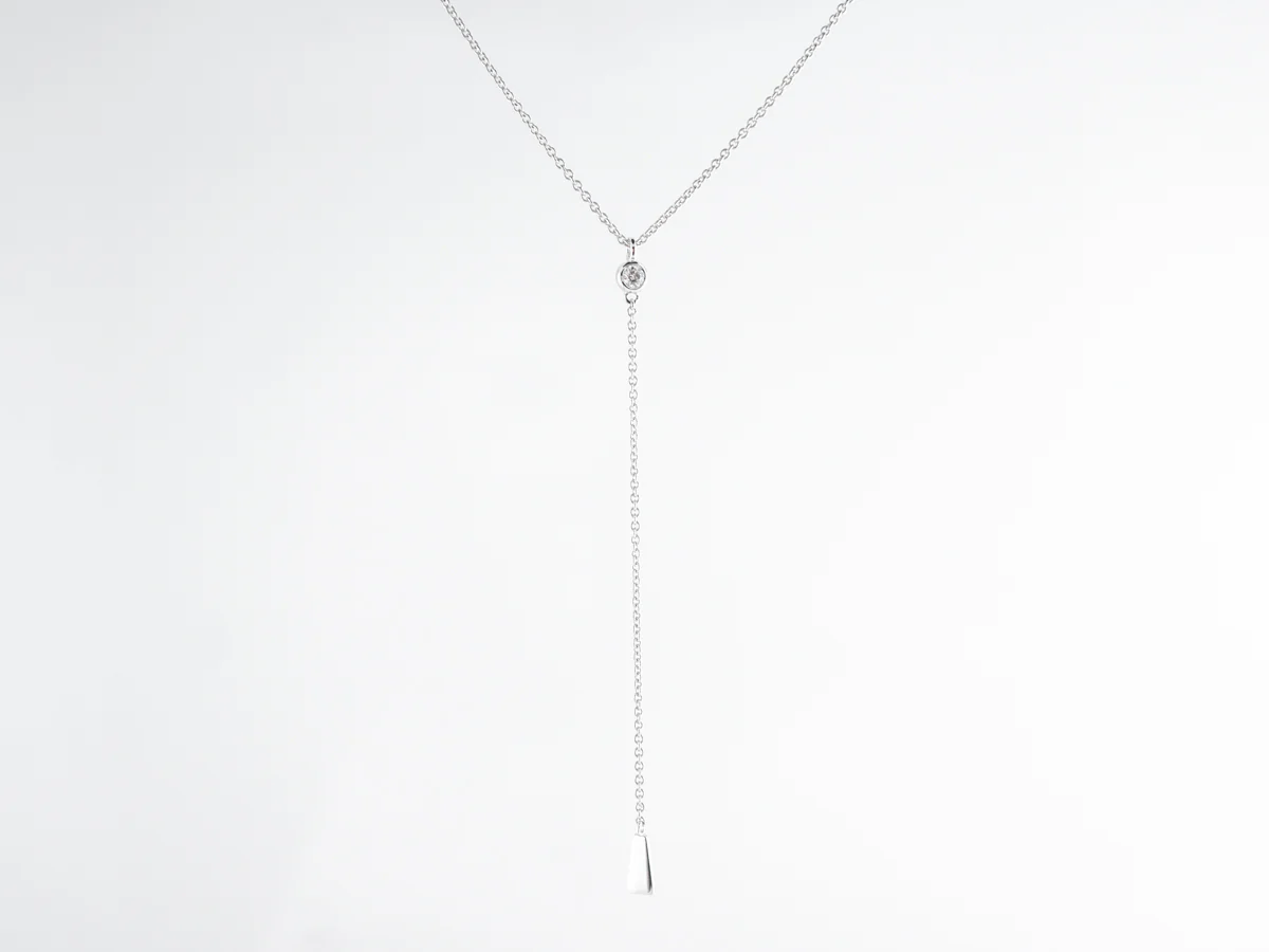 Bezel Diamond Y Necklace in 18K White Gold - Image 4
