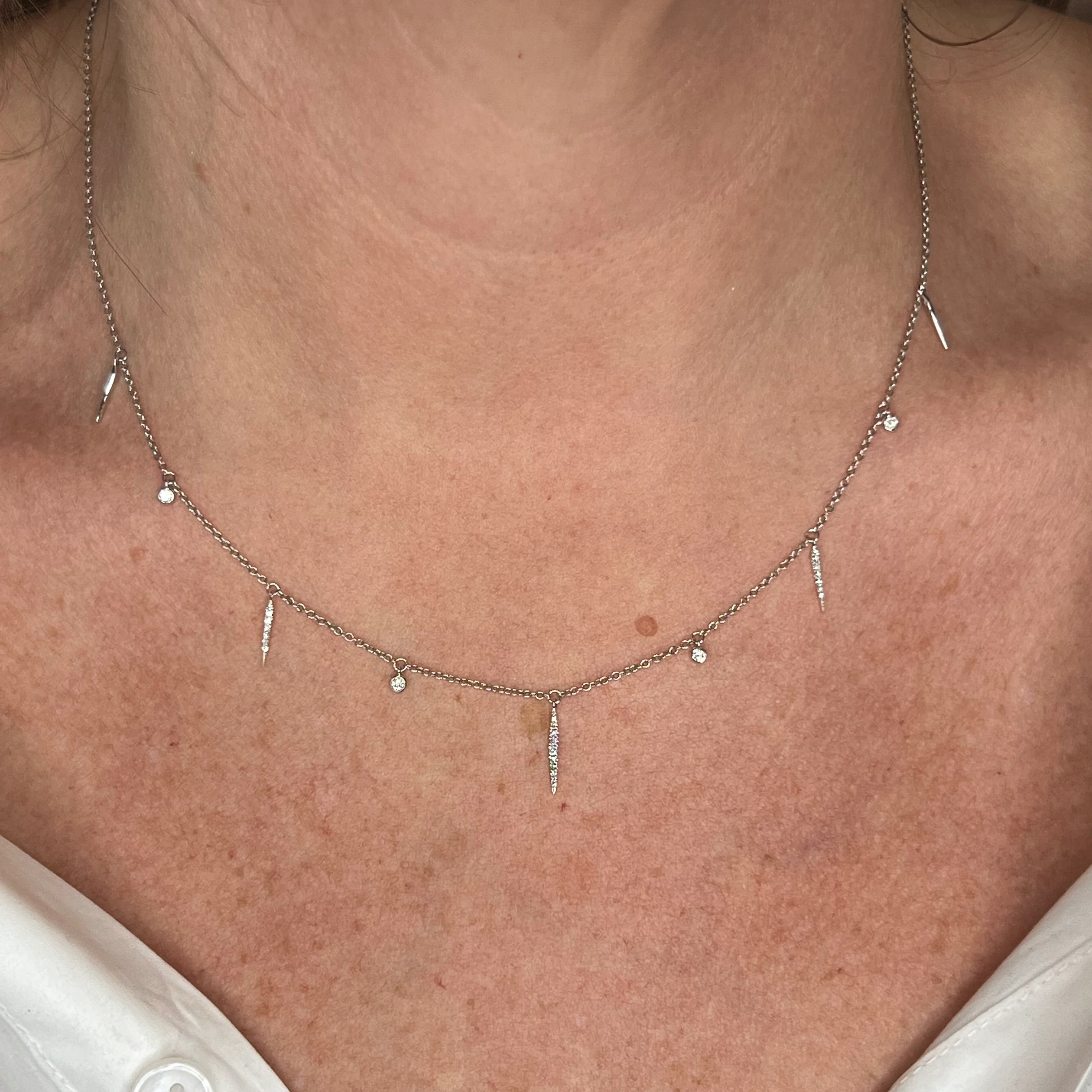 Bezel & Pave Diamond Necklace in 18K White Gold - Image 4