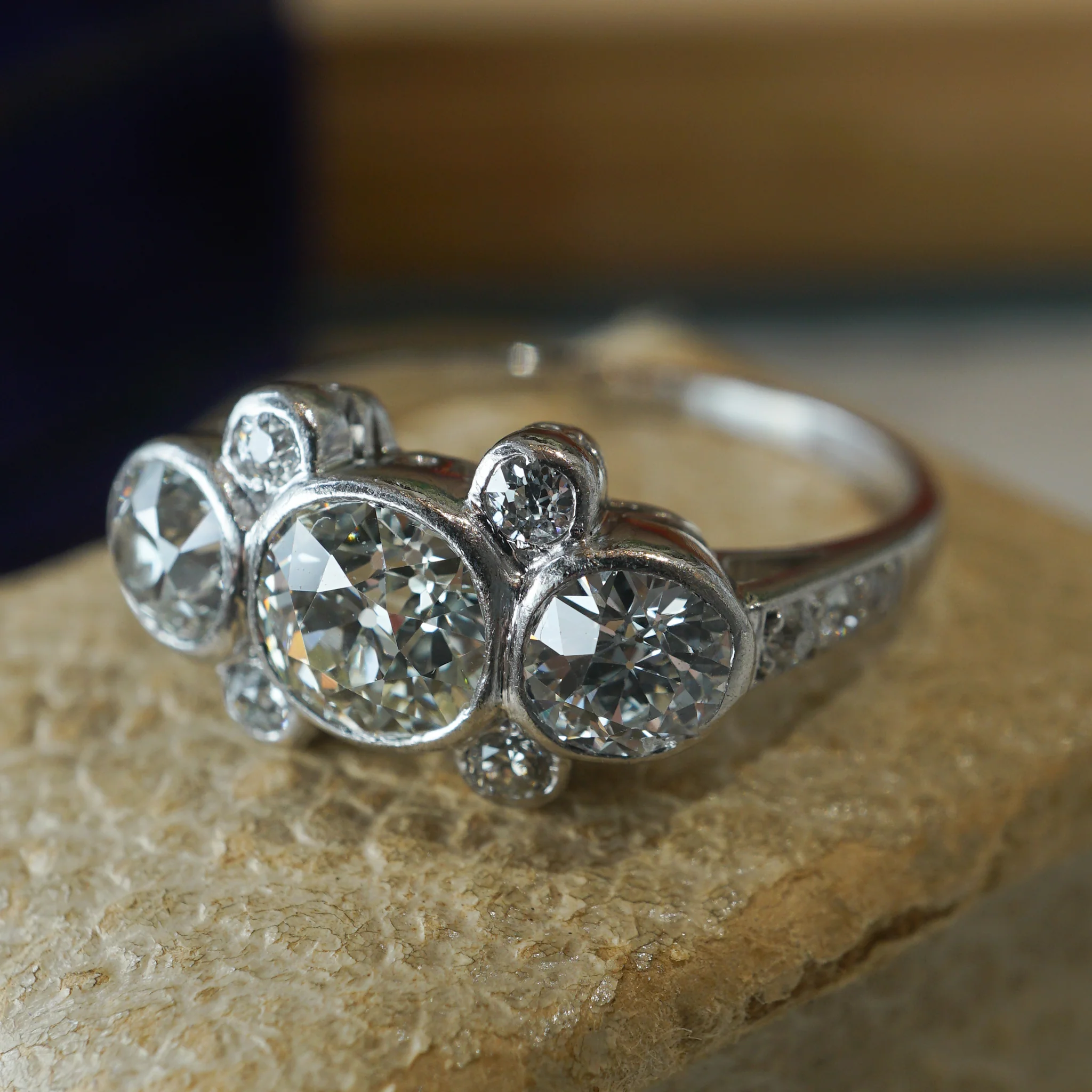 Bezel Set Art Deco Diamond Cocktail Ring in Platinum - Image 6