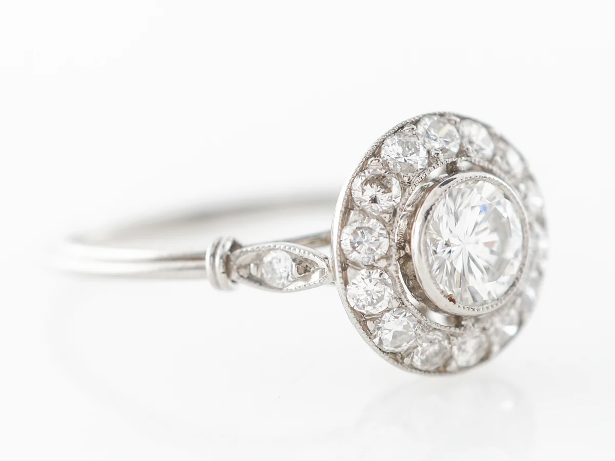 Bezel Set Cluster Diamond Engagement Ring Platinum - Image 3