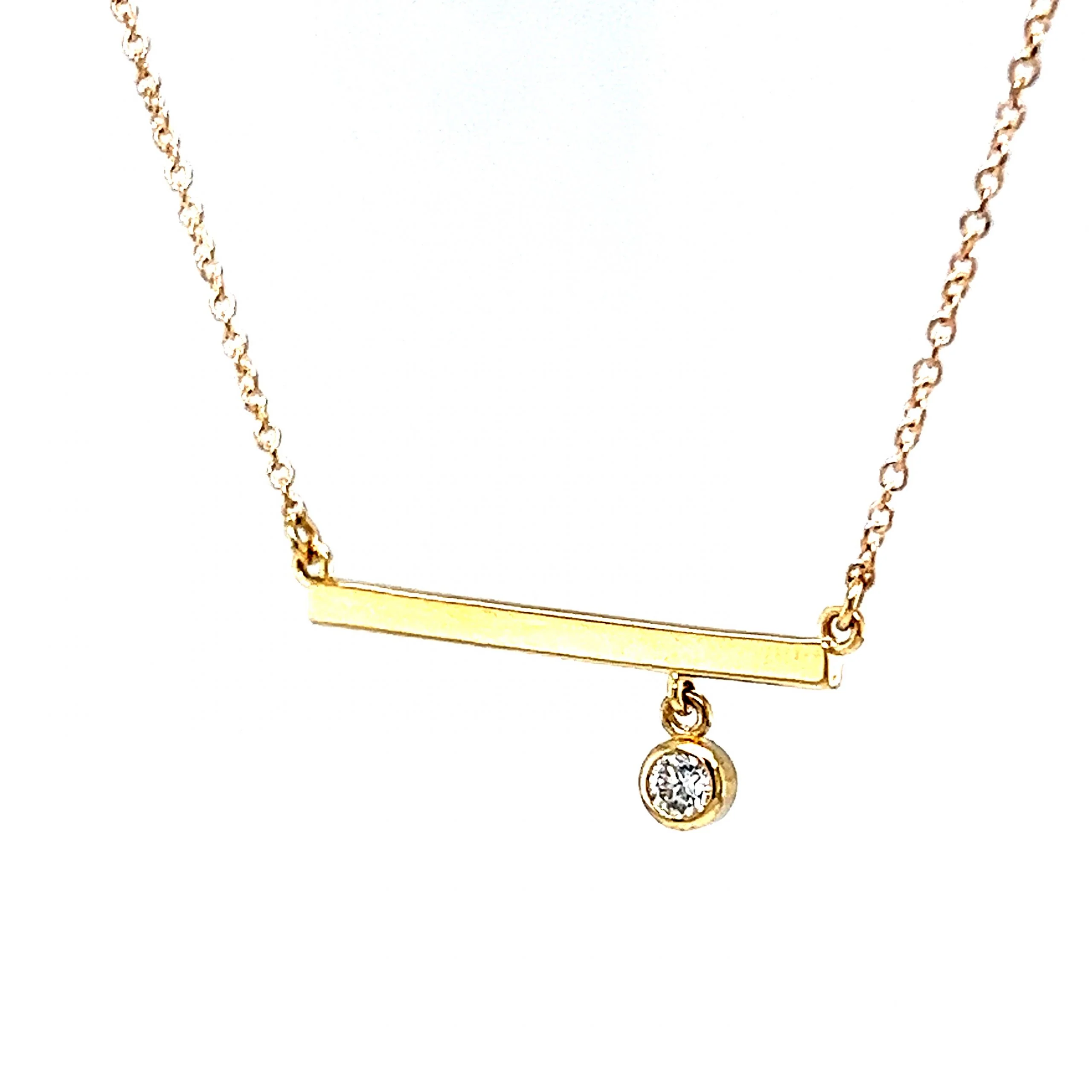 Bezel Set Diamond Bar Pendant Necklace in 14k Yellow Gold - Image 2