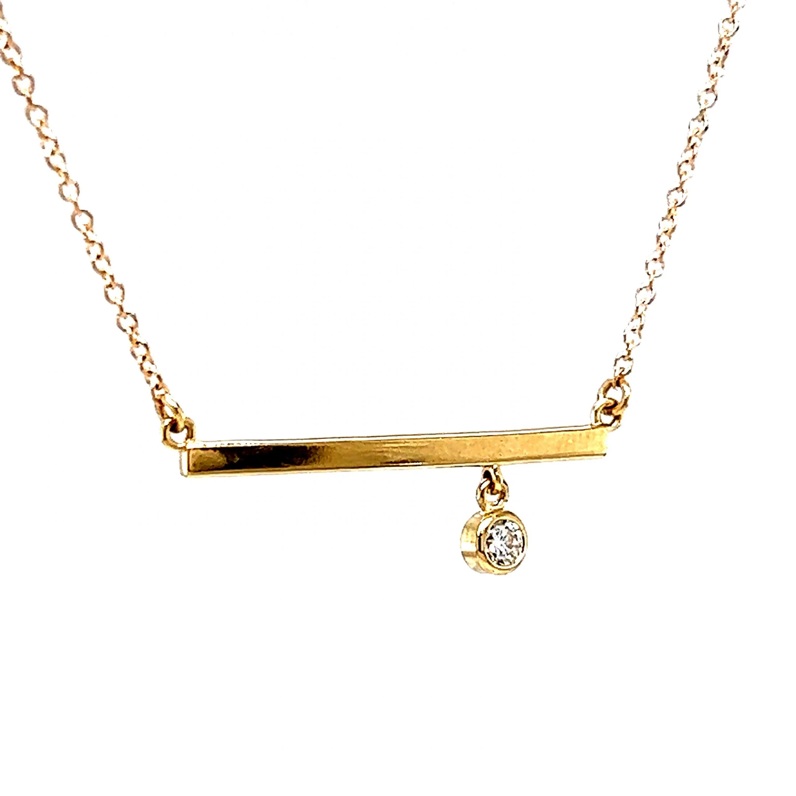 Bezel Set Diamond Bar Pendant Necklace in 14k Yellow Gold - Image 3