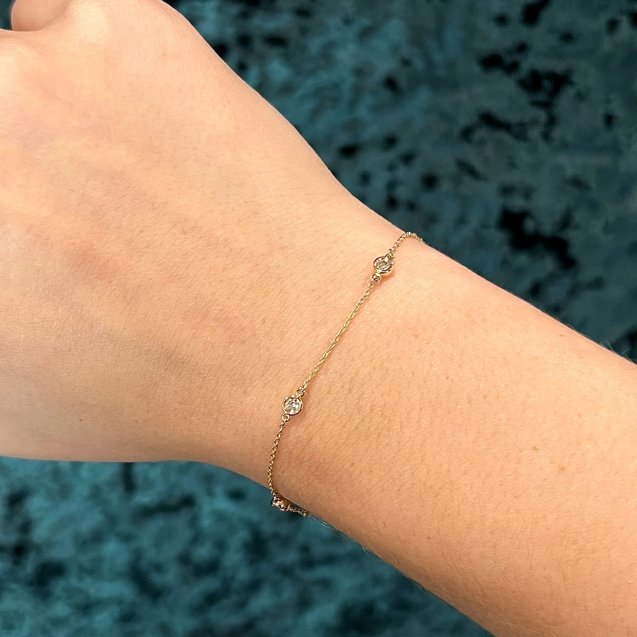Bezel Set Diamond Chain Bracelet in 14k Yellow Gold - Image 3