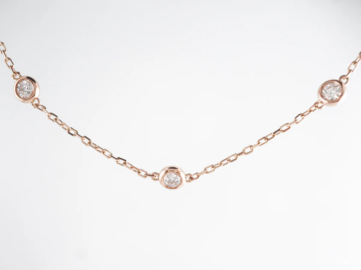 Bezel Set Diamond Necklace in 14K Rose Gold - Image 2