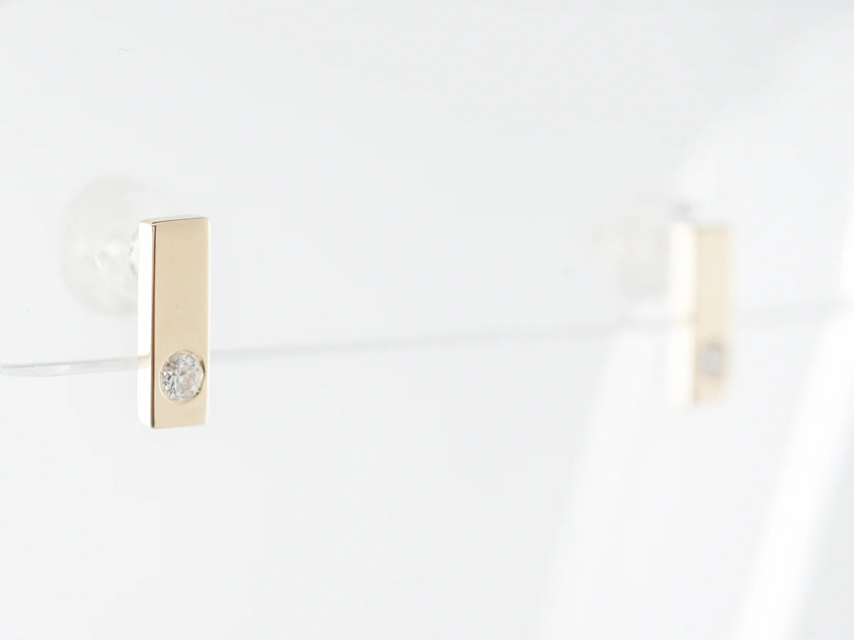 Bezel Set Diamond Stud Earrings in Yellow Gold - Image 2