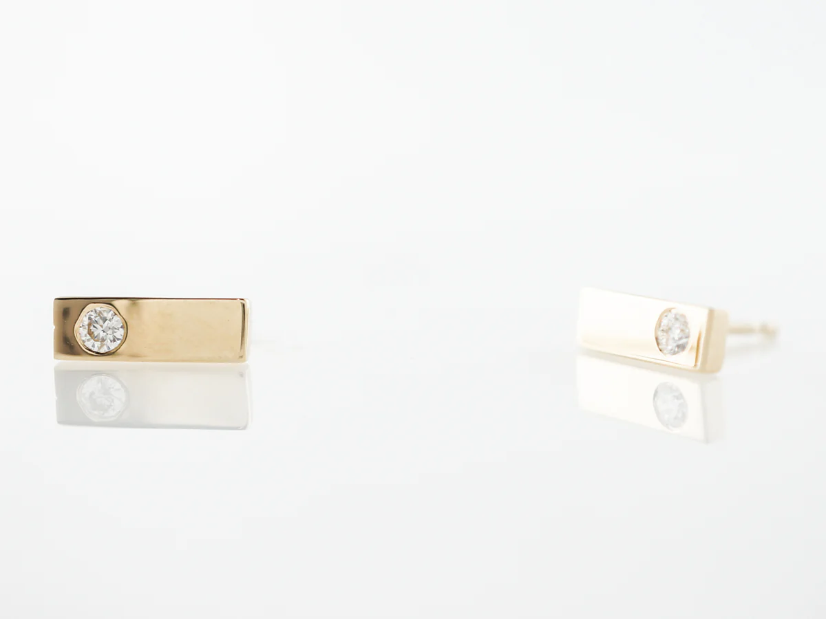 Bezel Set Diamond Stud Earrings in Yellow Gold - Image 4