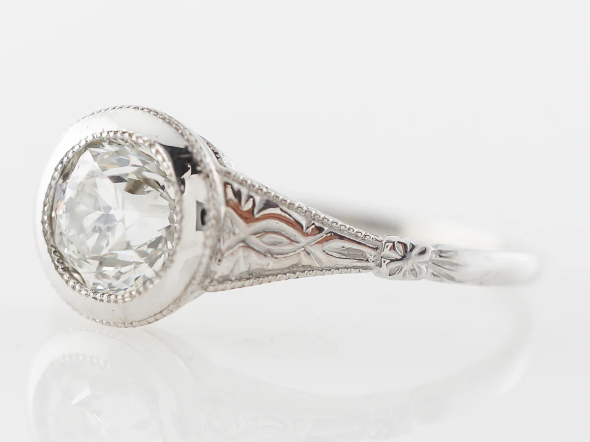 Bezel Set Euro Cut Diamond Solitaire in White Gold - Image 2