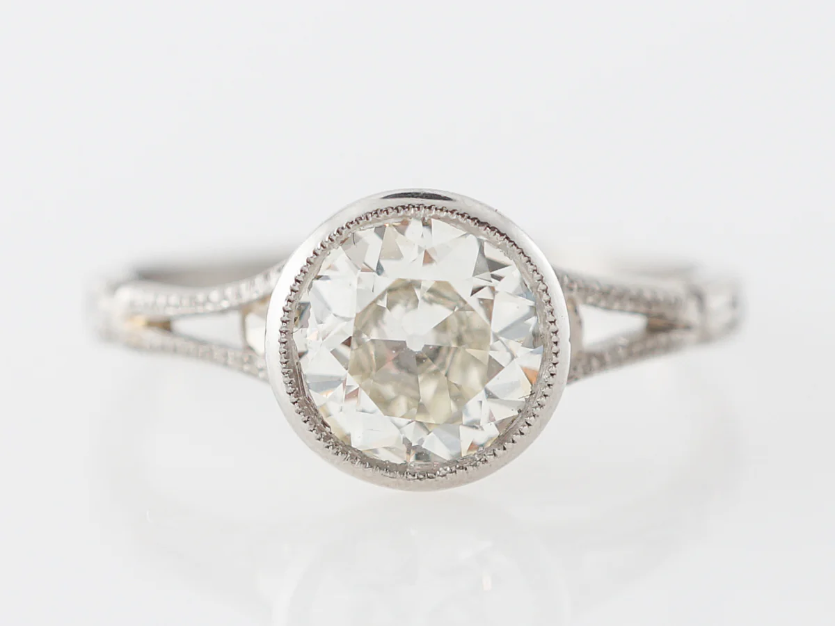 Bezel Set European Diamond Engagement Ring Platinum