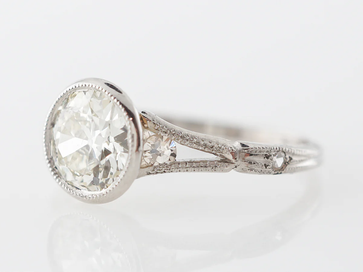 Bezel Set European Diamond Engagement Ring Platinum - Image 2