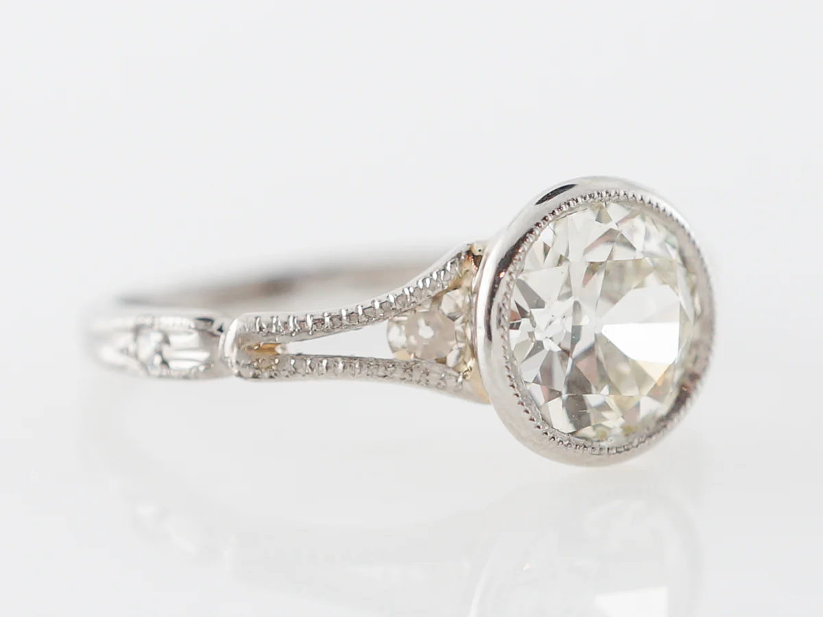 Bezel Set European Diamond Engagement Ring Platinum - Image 3