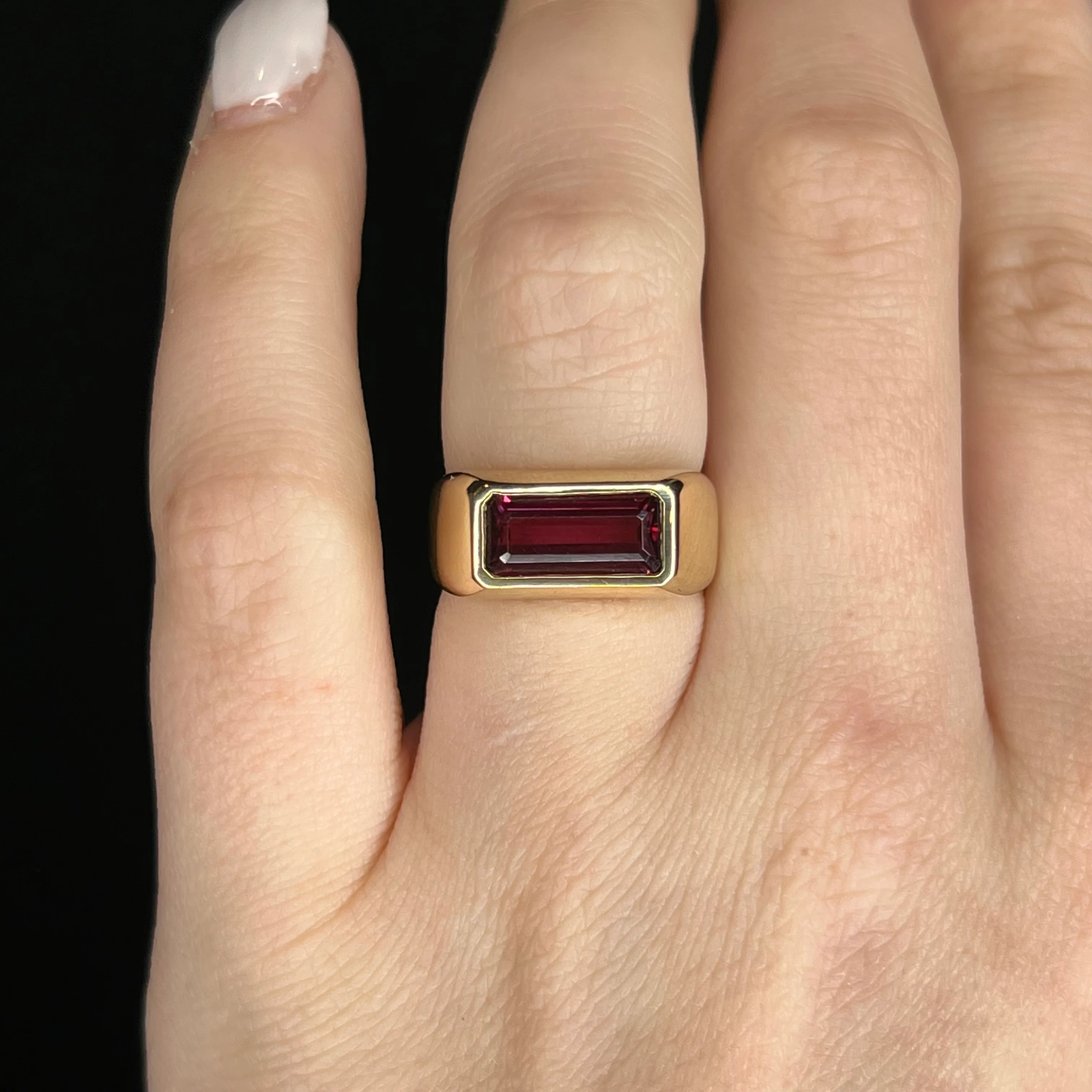 Bezel Set Garnet Cocktail Ring in 14k Yellow Gold - Image 6
