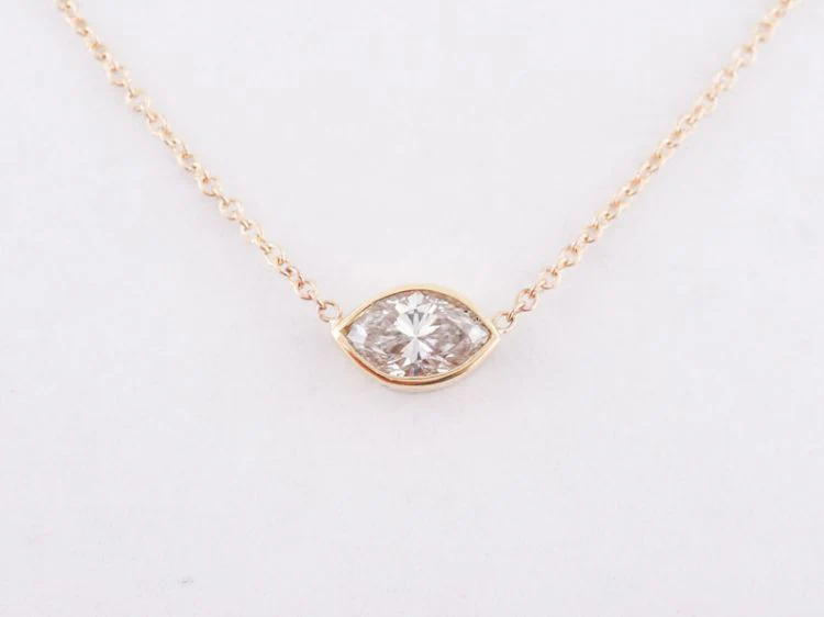 Bezel Set Necklace Modern .58 Marquise Cut Diamond in 14k Yellow Gold - Image 2