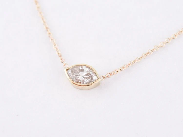 Bezel Set Necklace Modern .58 Marquise Cut Diamond in 14k Yellow Gold - Image 3