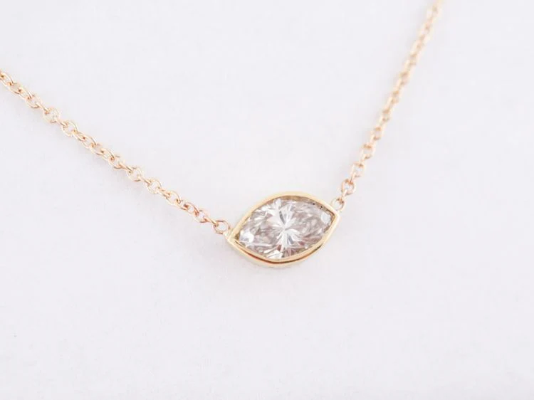 Bezel Set Necklace Modern .58 Marquise Cut Diamond in 14k Yellow Gold - Image 4