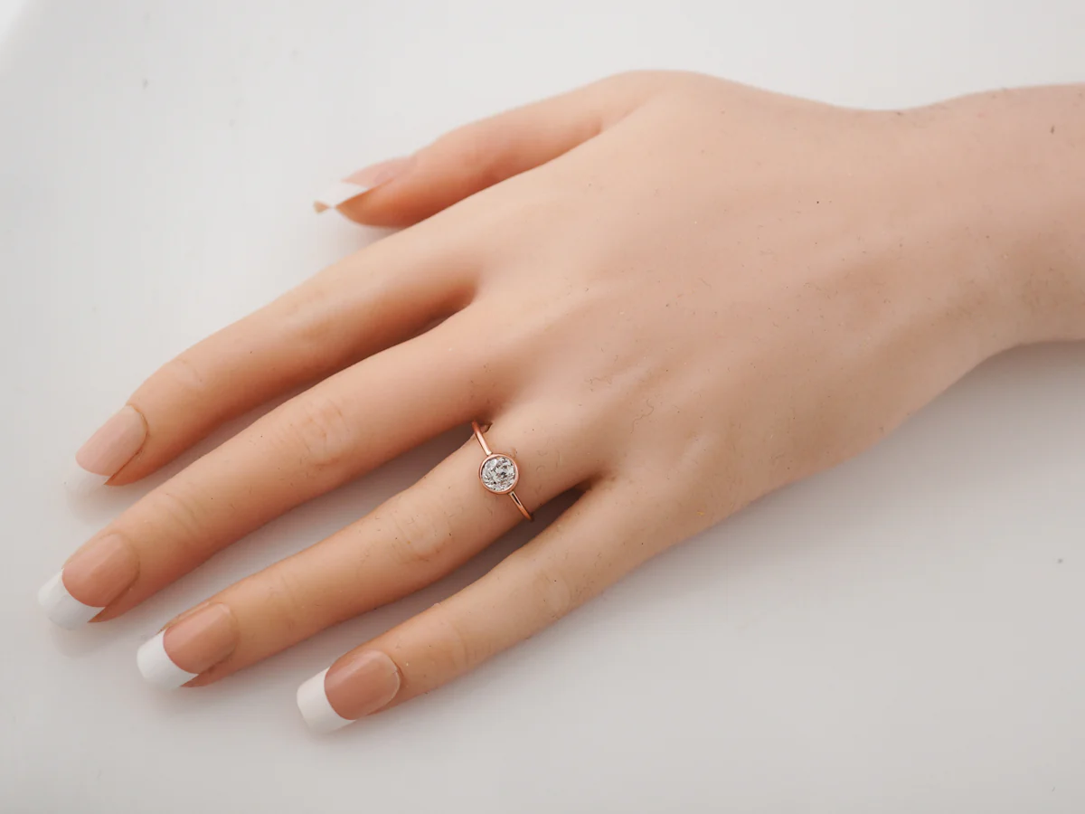 Bezel Set Old European Diamond Engagement Ring in Rose Gold - Image 7