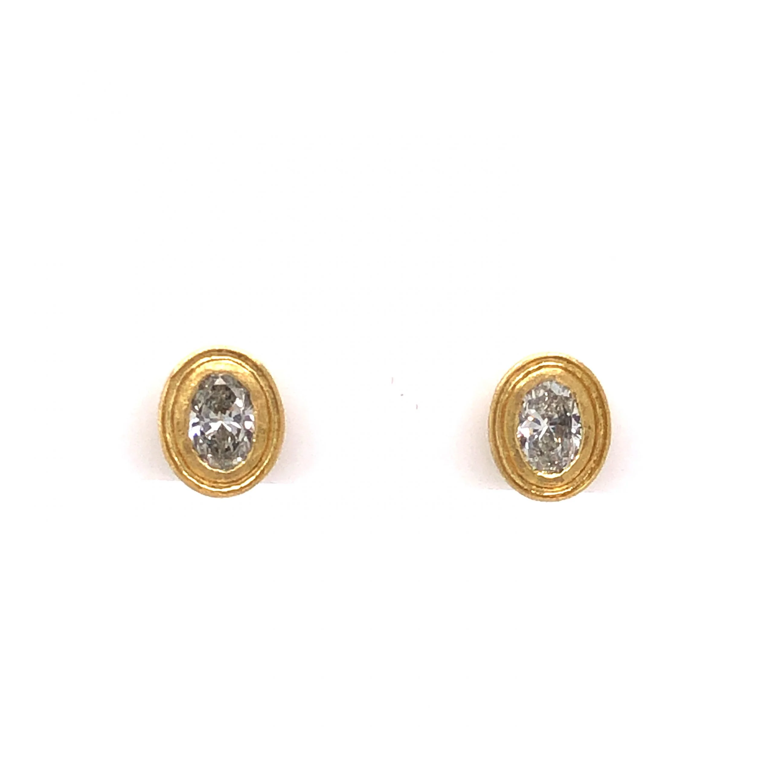 Bezel Set Oval Cut Diamond Stud Earrings in 18k Yellow Gold