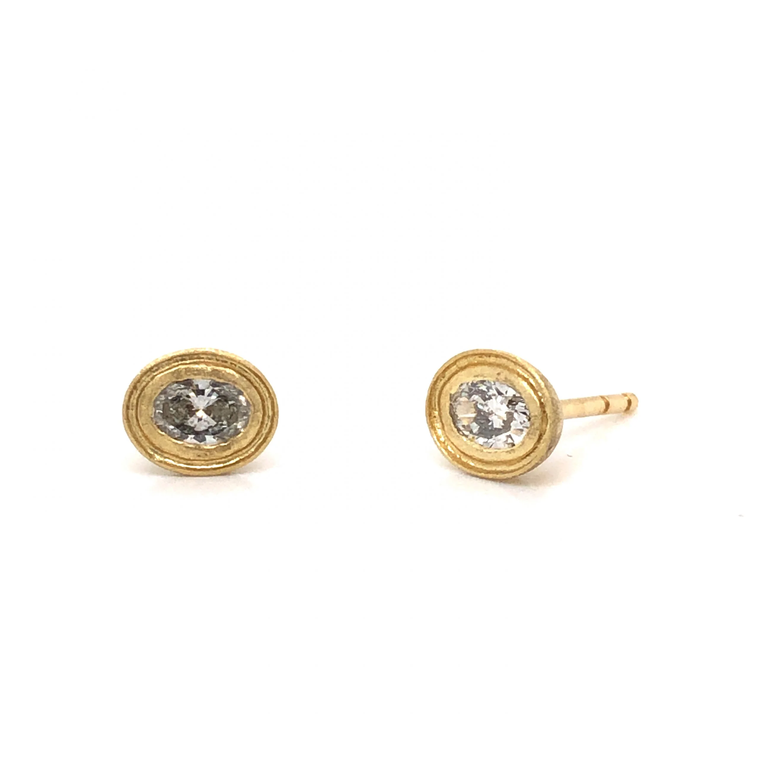 Bezel Set Oval Cut Diamond Stud Earrings in 18k Yellow Gold - Image 4