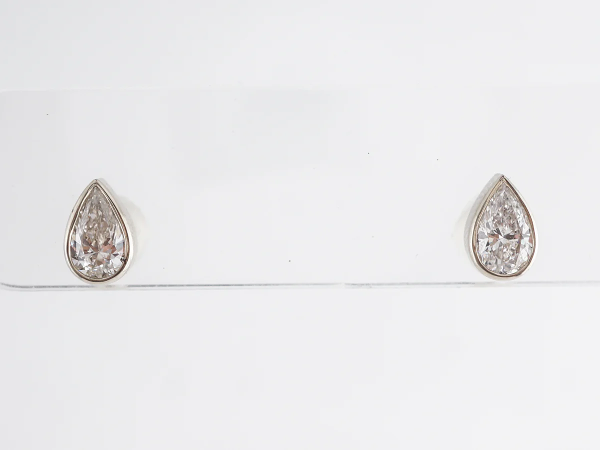 Bezel Set Pear Diamond Earrings in 14k White Gold