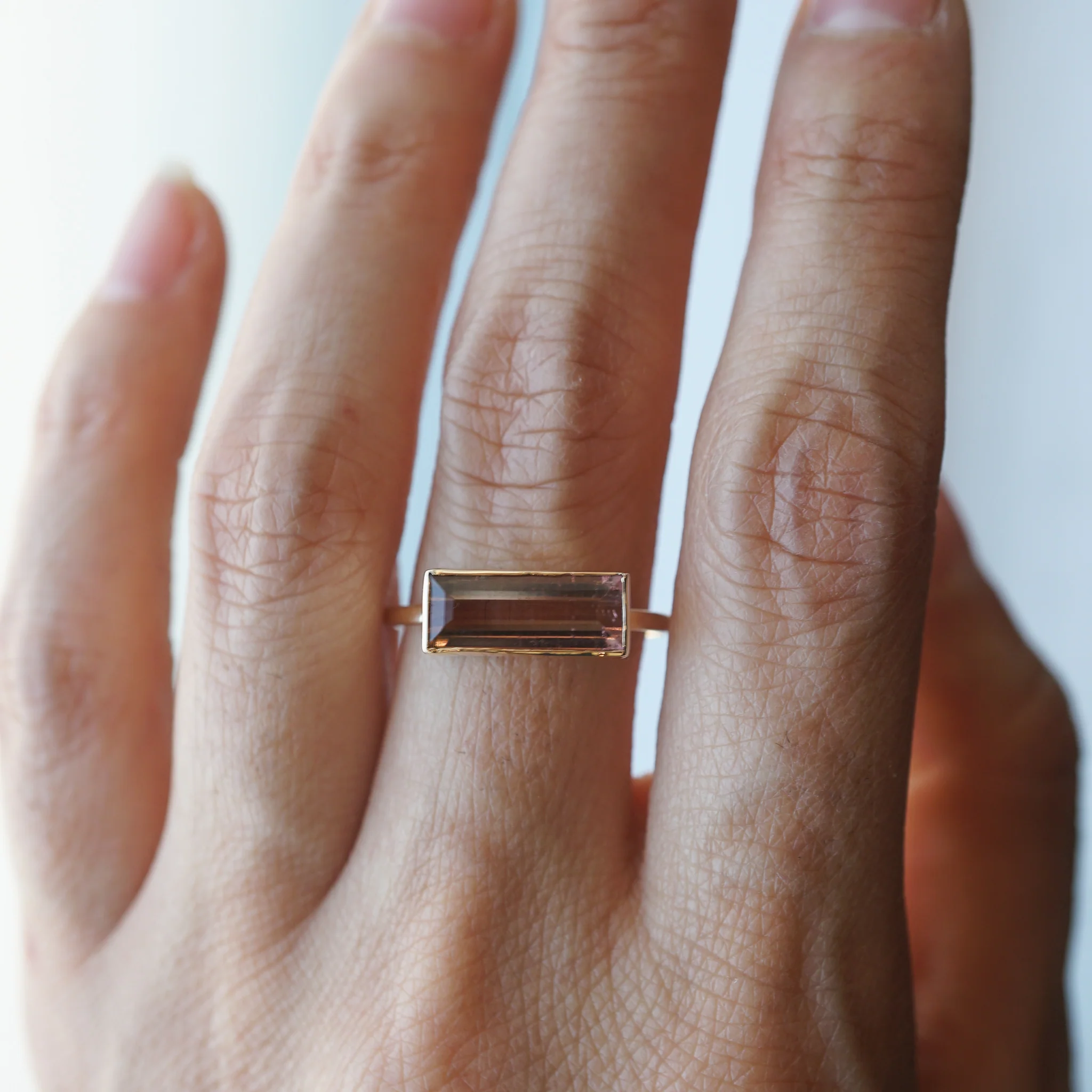 Bezel Set Pink Tourmaline Ring in 14k Yellow Gold - Image 8