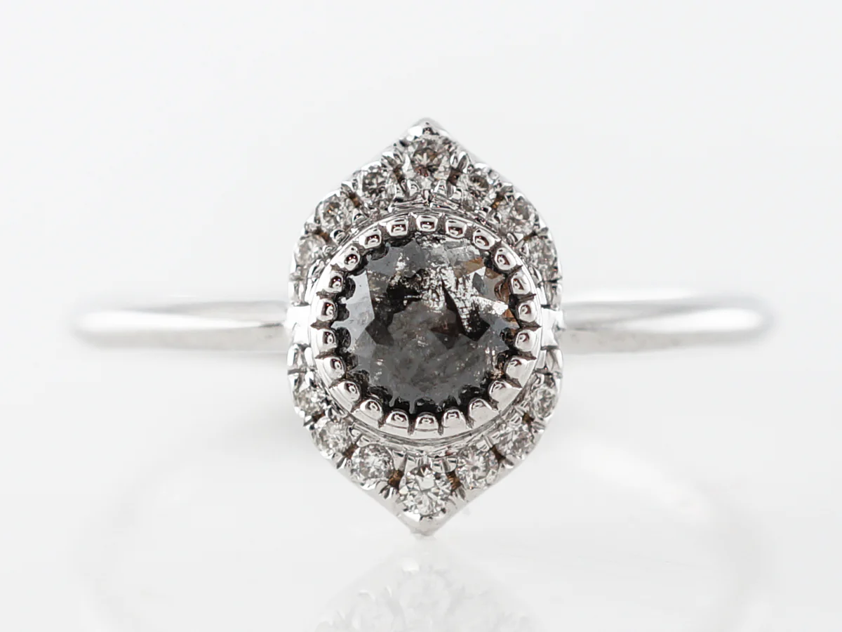 Bezel Set Rose Cut Grey Diamond Engagement Ring in 18k