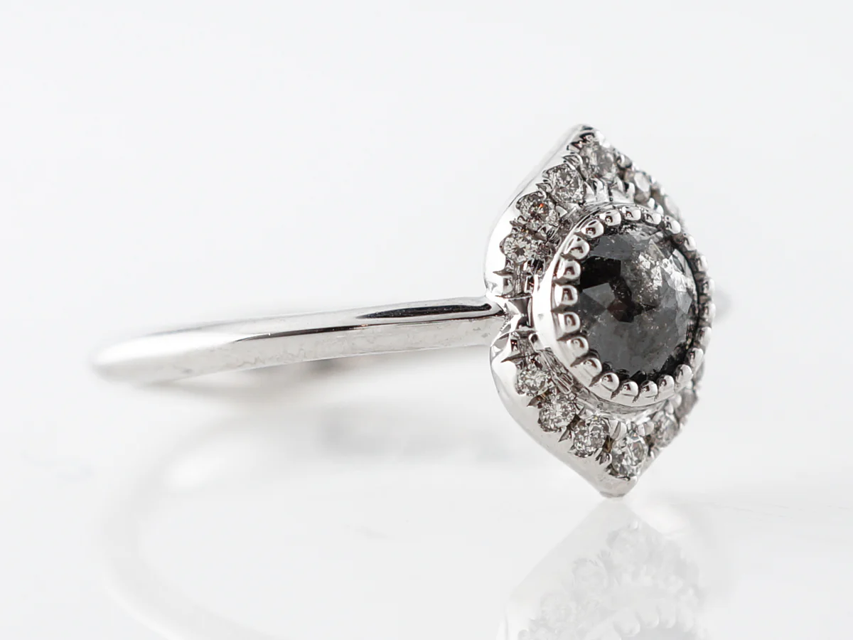 Bezel Set Rose Cut Grey Diamond Engagement Ring in 18k - Image 3