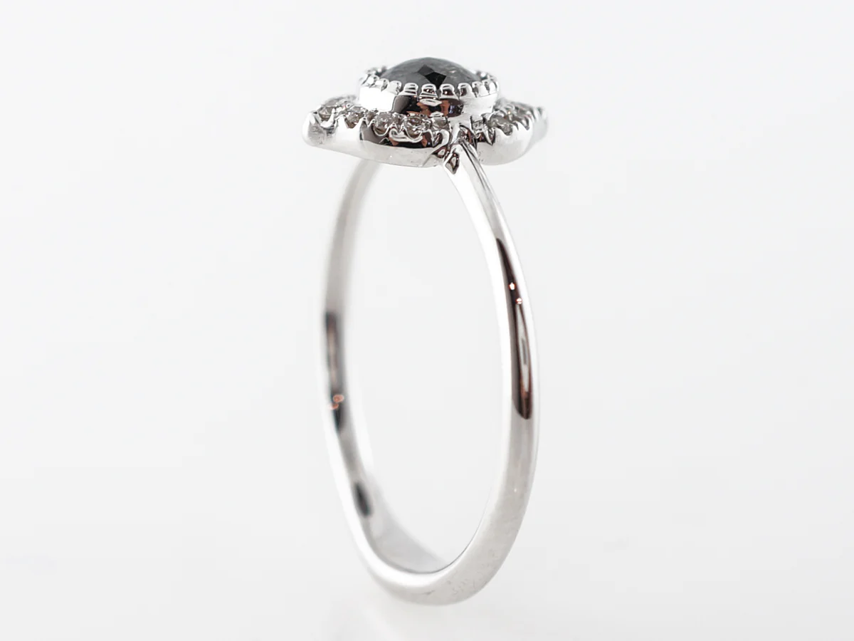 Bezel Set Rose Cut Grey Diamond Engagement Ring in 18k - Image 4