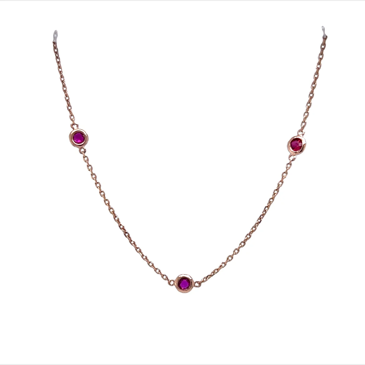 Bezel Set Ruby Chain Necklace in 14k Rose Gold