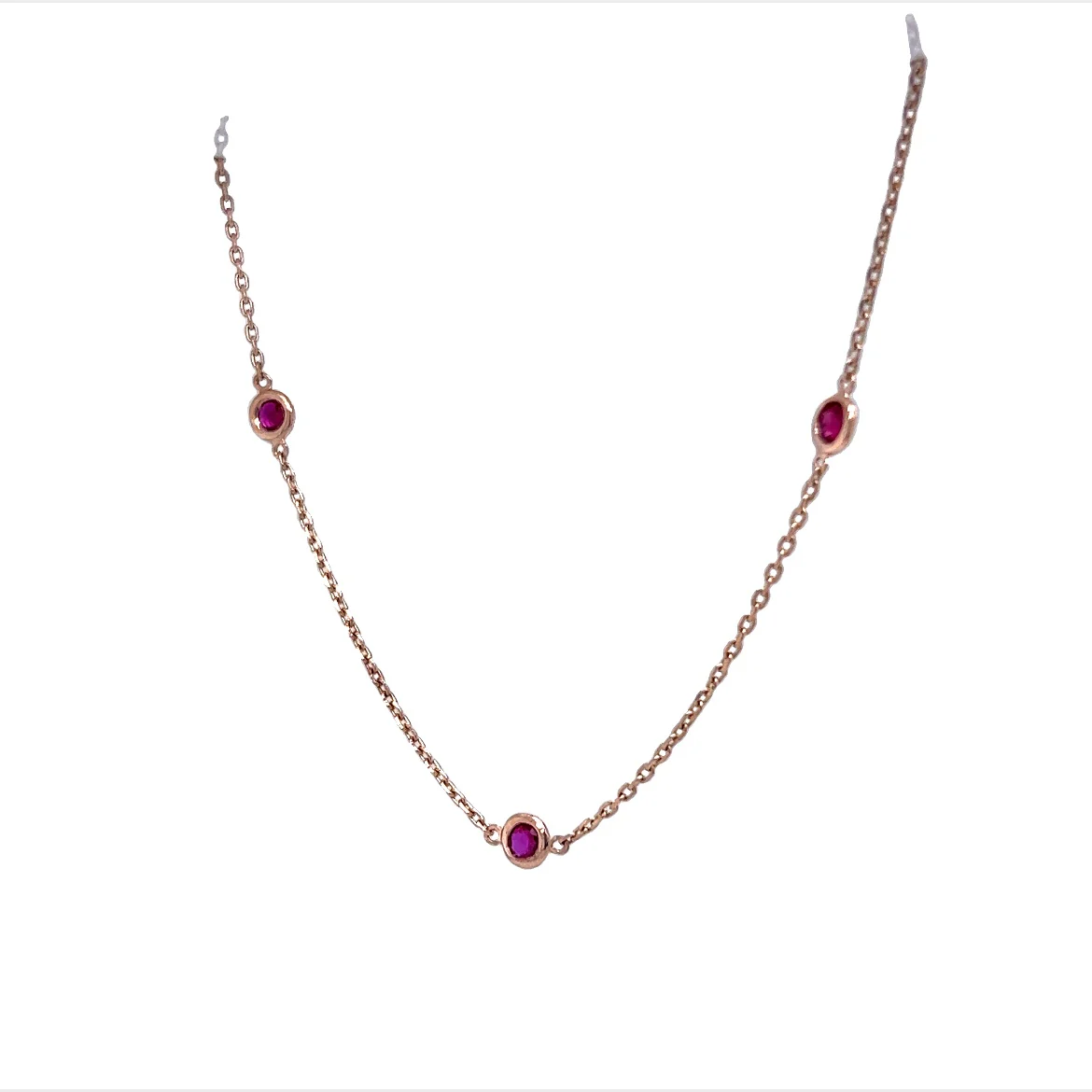 Bezel Set Ruby Chain Necklace in 14k Rose Gold - Image 2