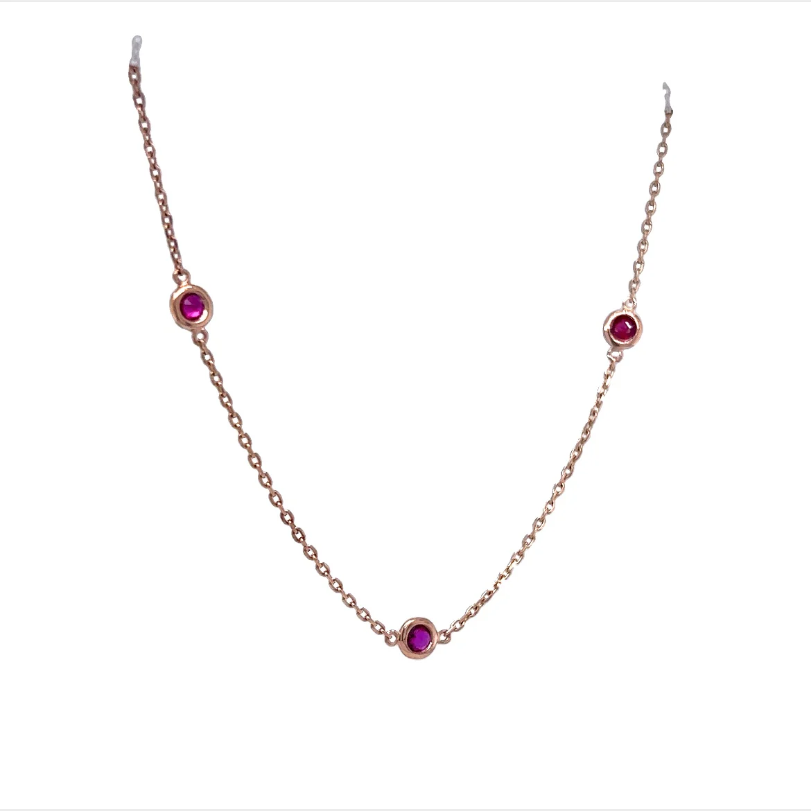 Bezel Set Ruby Chain Necklace in 14k Rose Gold - Image 3