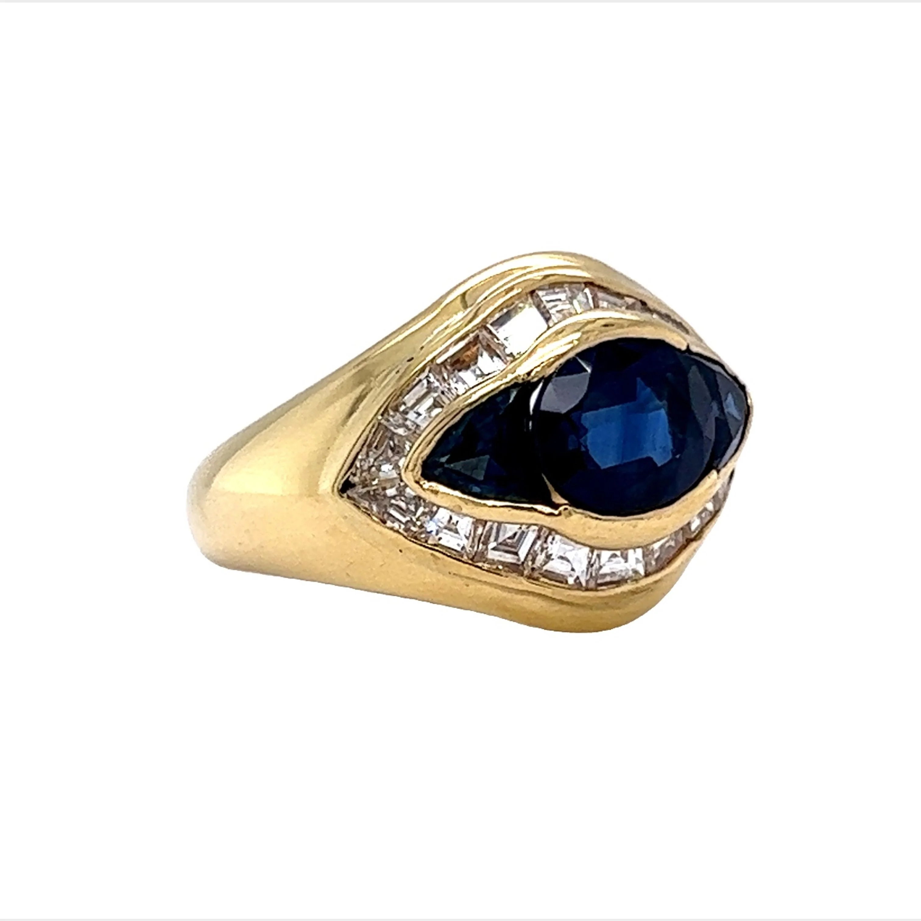 Bezel Set Sapphire & Diamond Cocktail Ring in 18k Yellow Gold - Image 3