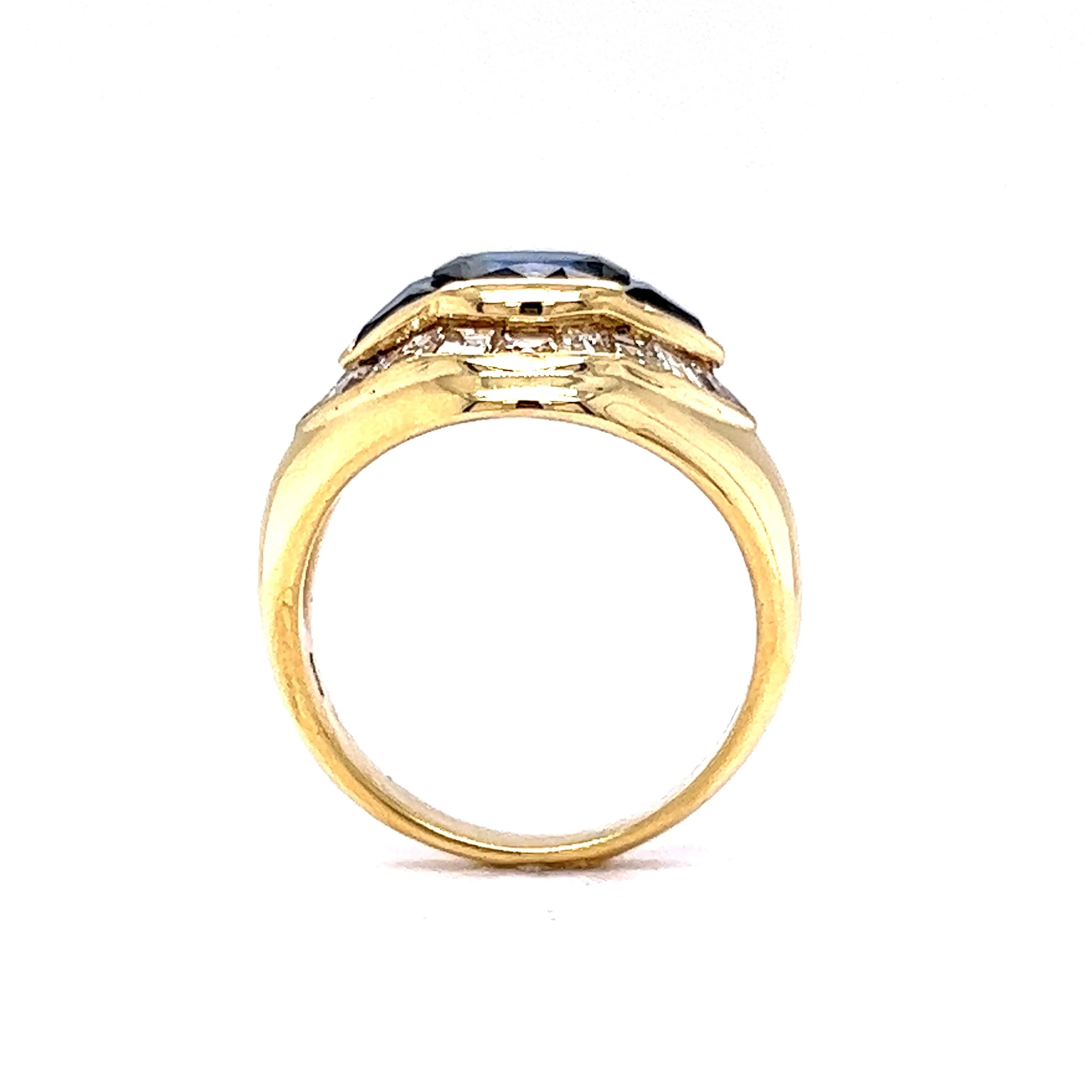 Bezel Set Sapphire & Diamond Cocktail Ring in 18k Yellow Gold - Image 4